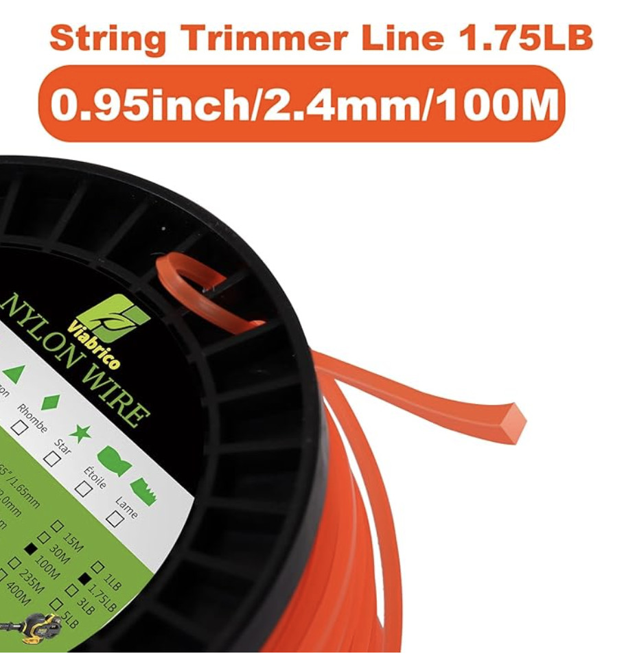 Square String Trimmer Line Heavy Duty Nylon 0.095in Orange 1.7LB 330ft