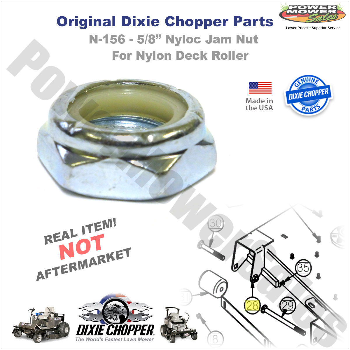 OEM Dixie Chopper 5/8″ Nyloc Jam Nut for Nylon Deck Rollers – N-156