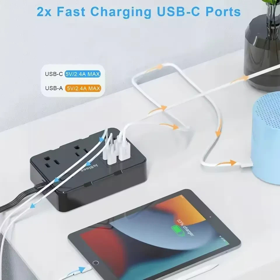 10-in-1 Multi Outlet Wall Mountable 5ft USB Surge Protector Power Strip Black