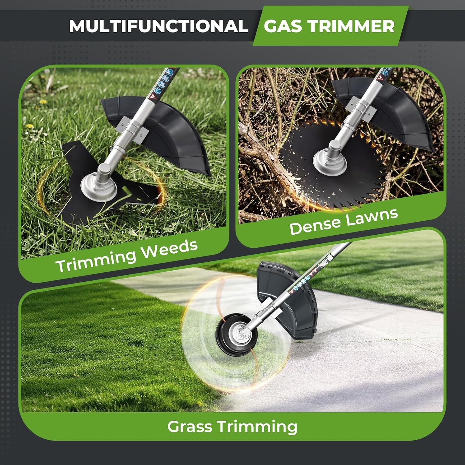 2-Stroke 3-in-1 36CC Gas Powered Weed Wacker Eater String Trimmer 3/40-Tooth