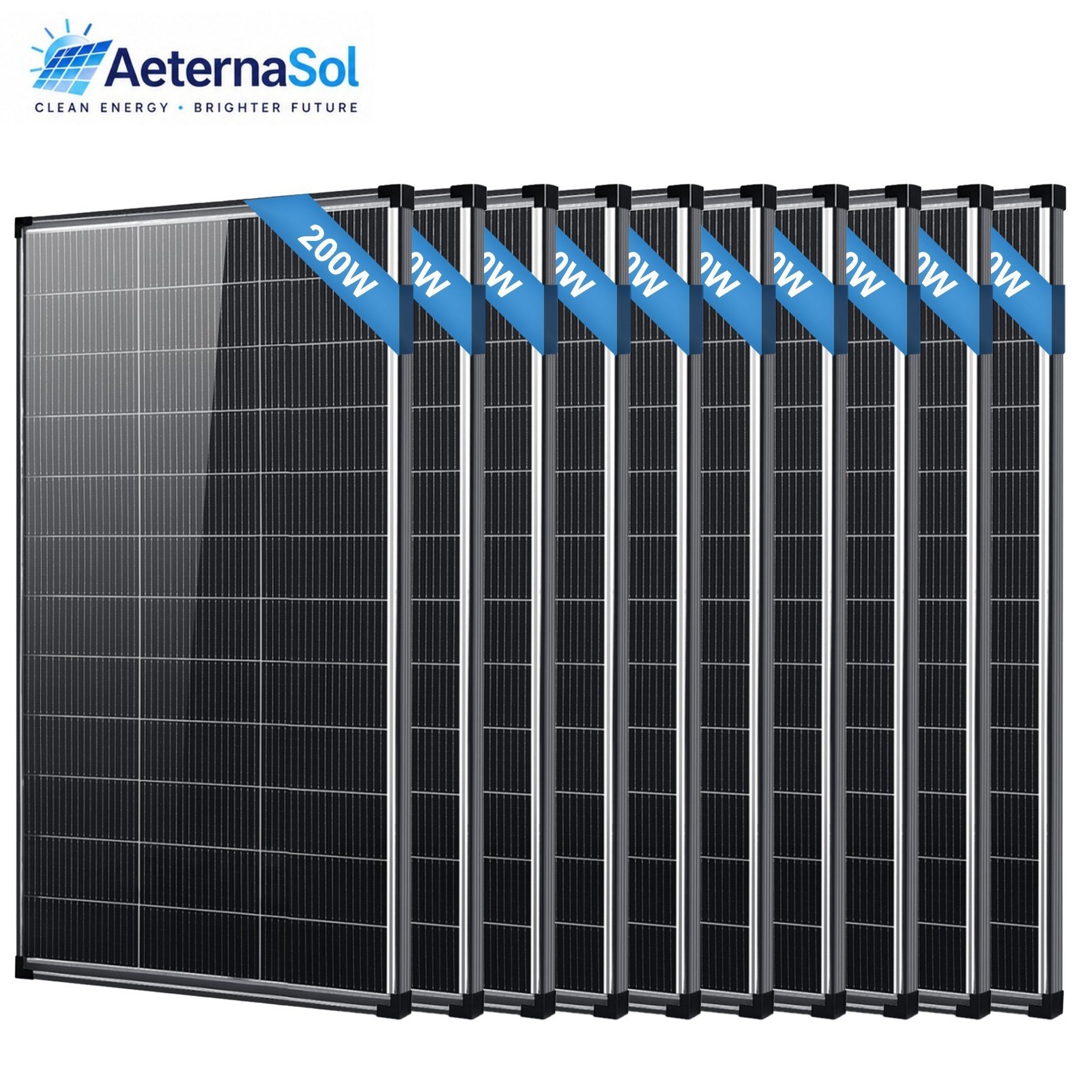 AeternaSol 10Pack 200W Bifacial Solar Panel Mono N-Type 2000W PV Off-Grid Home