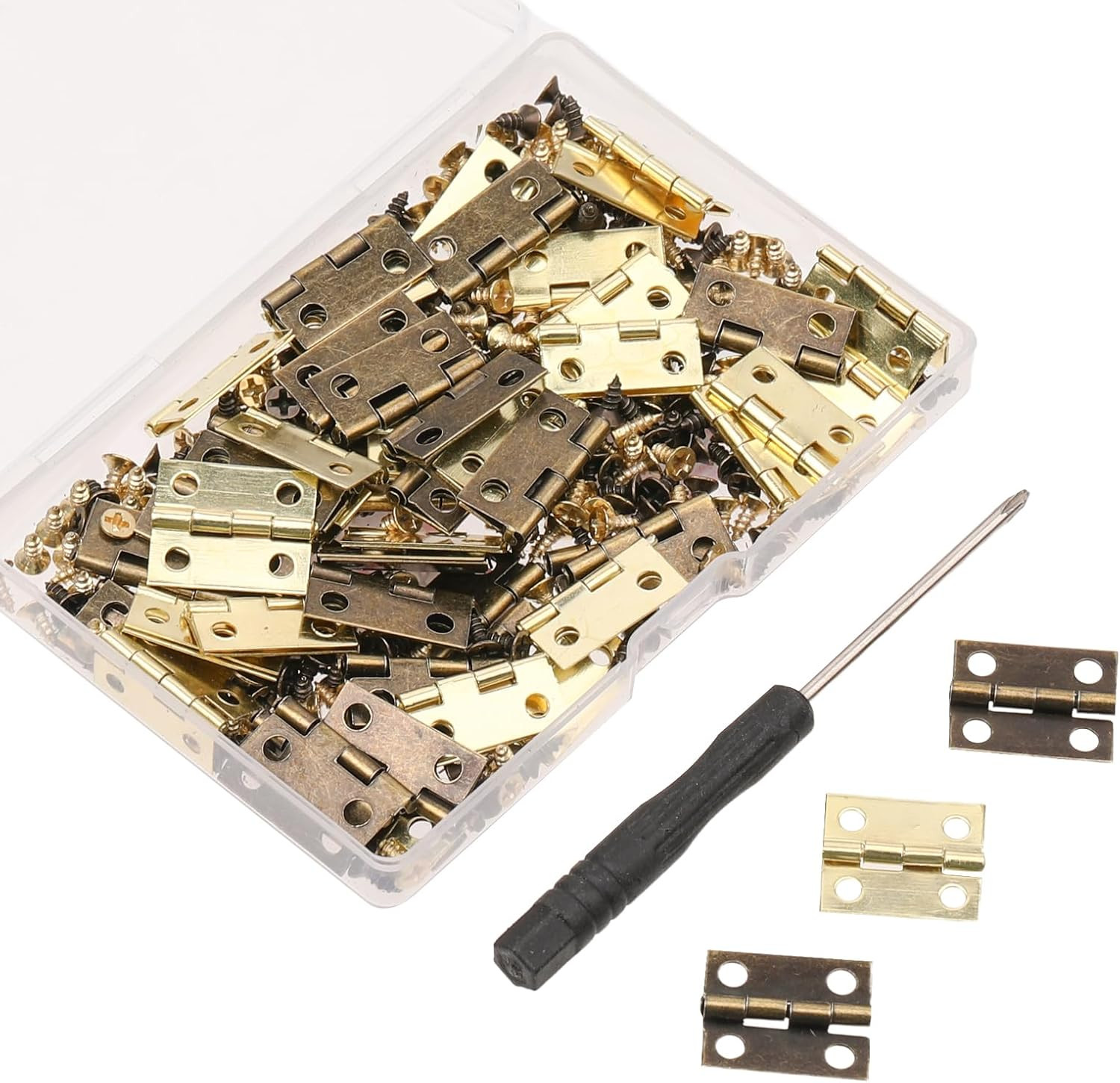 60Pcs Small Brass Antique Mini Hinges, Stainless Steel Folding Butt Miniature Hi