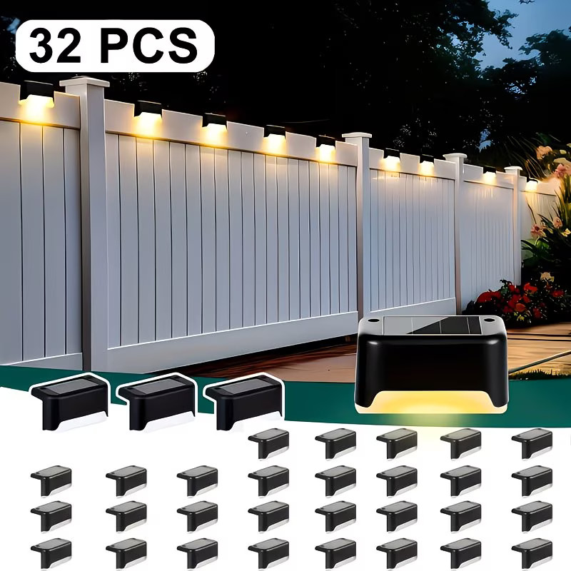 16/32pc Solar LED Deck Lights 12Hr Lighting For Outdoor Stairs 1100mAh IP44