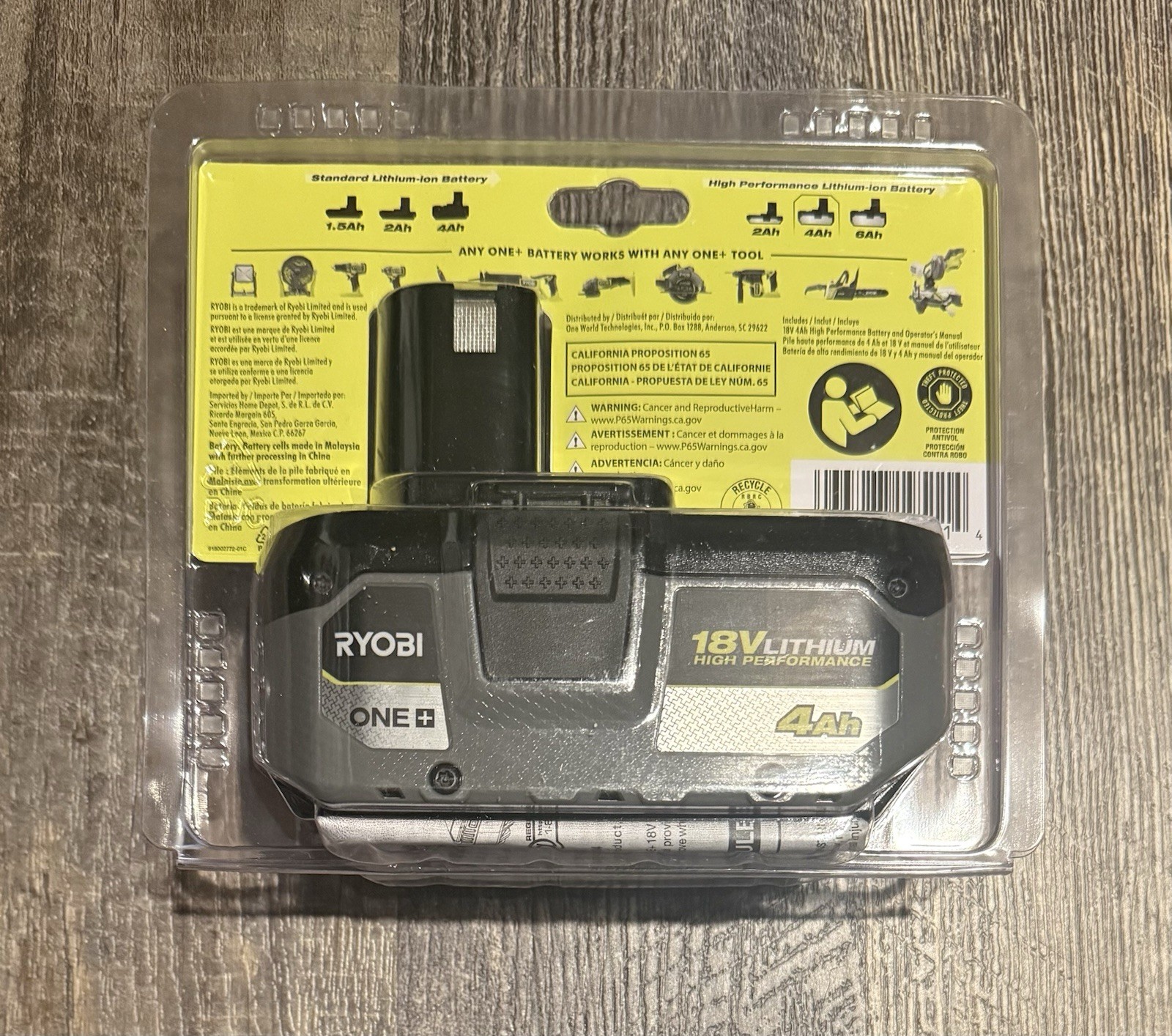 RYOBIONE+ 18V 4.0 Ah Lithium-Ion HIGH PERFORMANCE Battery Pbp004