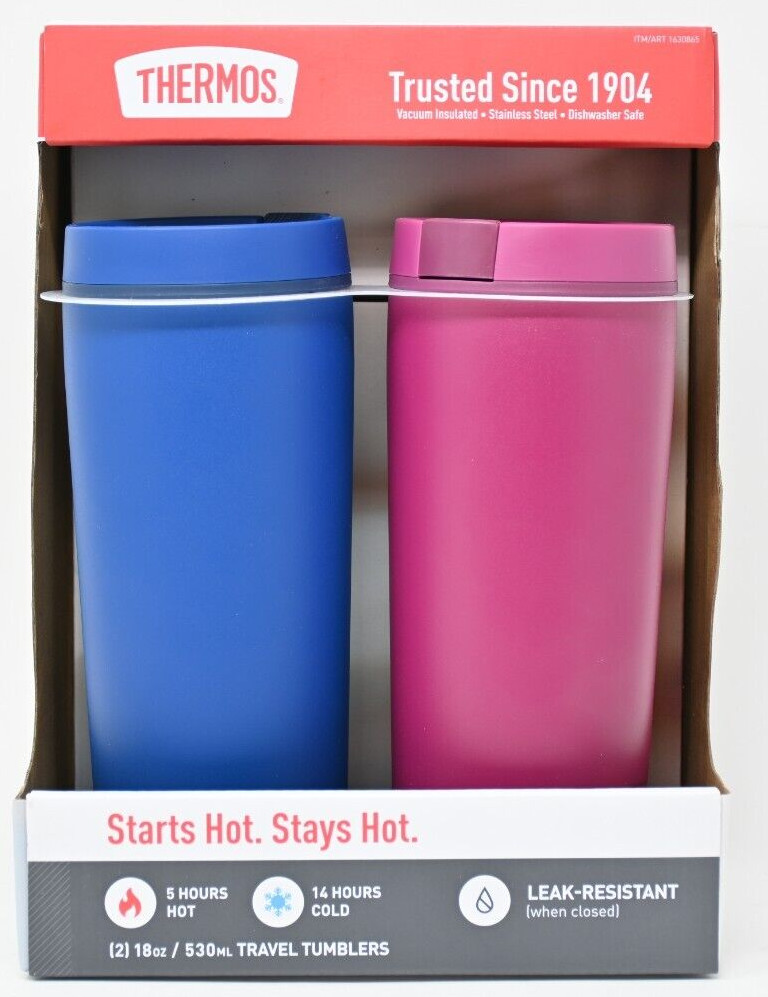 Thermos Stainless Steel Blue and Pink Tumblers 18oz 2 Pack