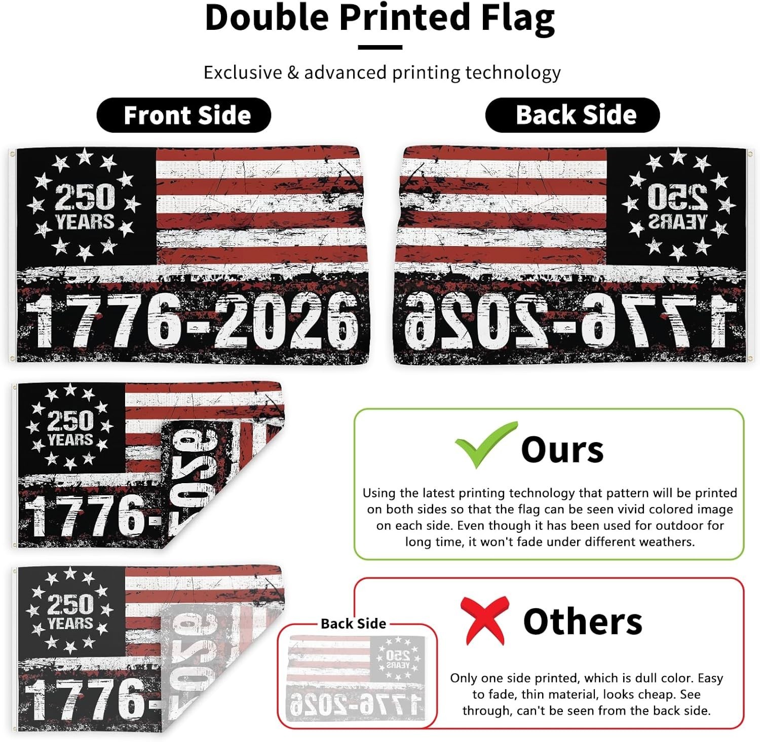 250 Years America Flag, 3X5 Ft, USA 250Th Anniversary Patriotic Design,1776-2026