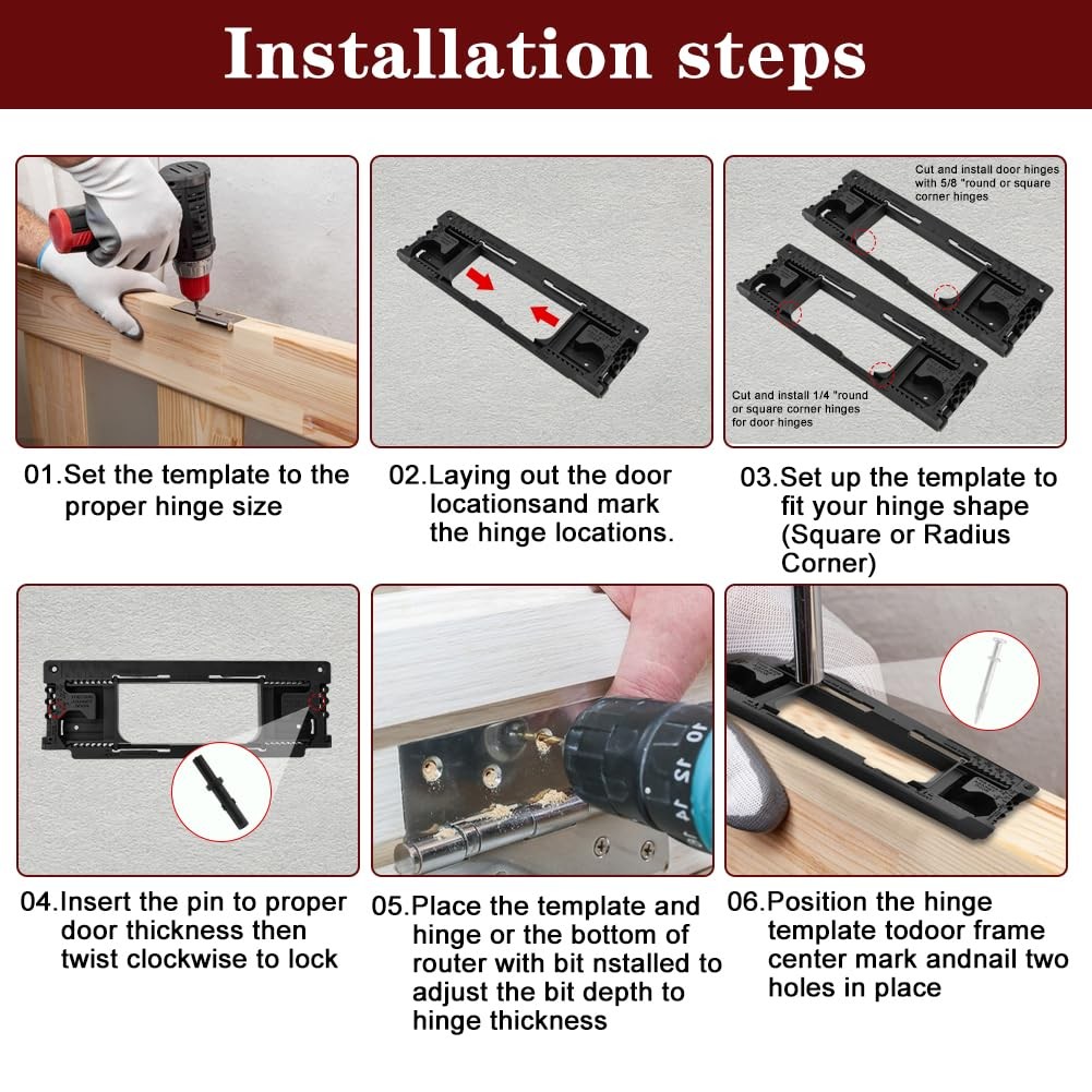 Door Hinge Jig Kit: 8 Sizes (2.5-6″) & 5 Thicknesses, 12.4×4.17 inch, Black