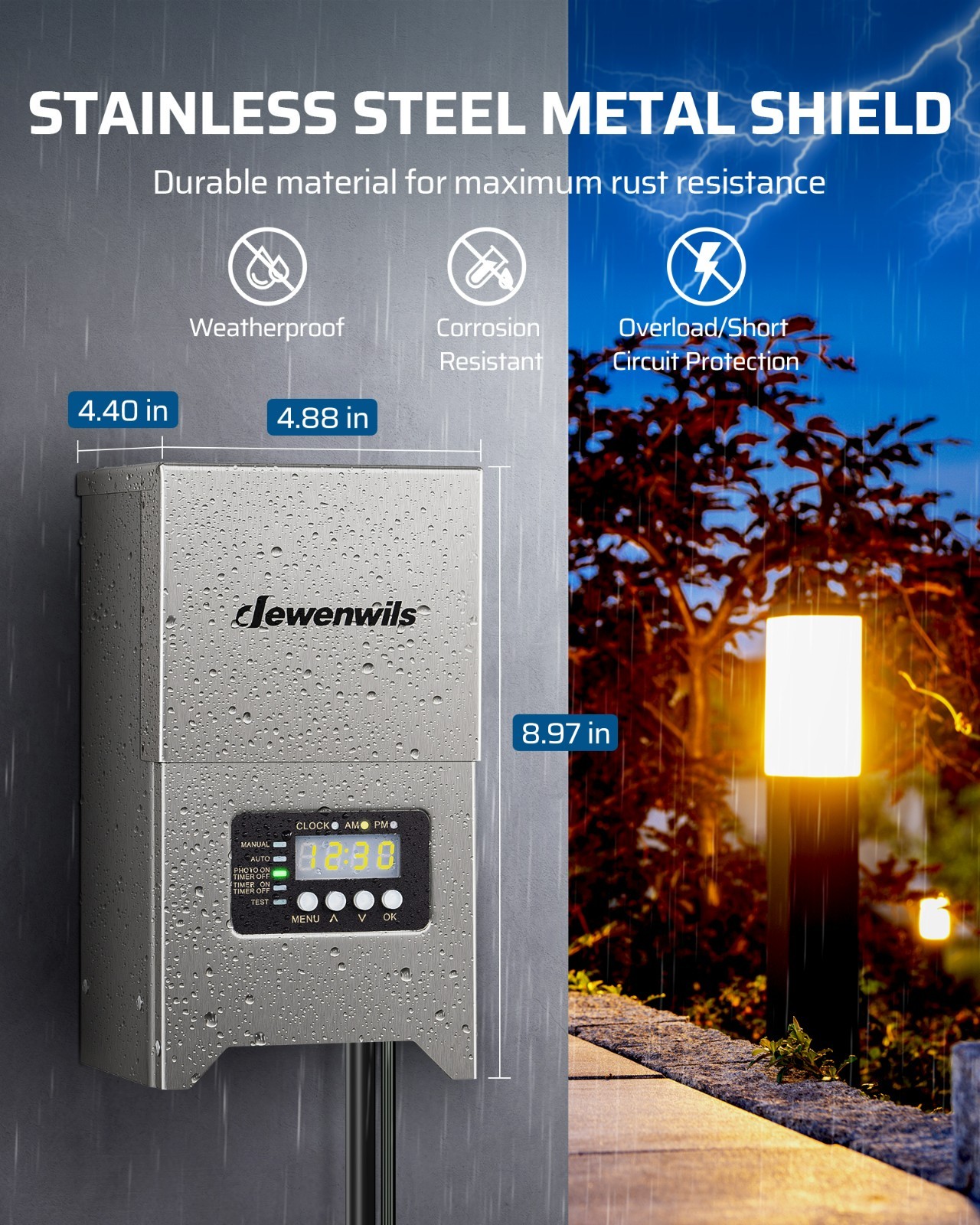 DEWENWILS 300W Low Voltage Landscape Transformer with Photocell & Timer 12V/15V