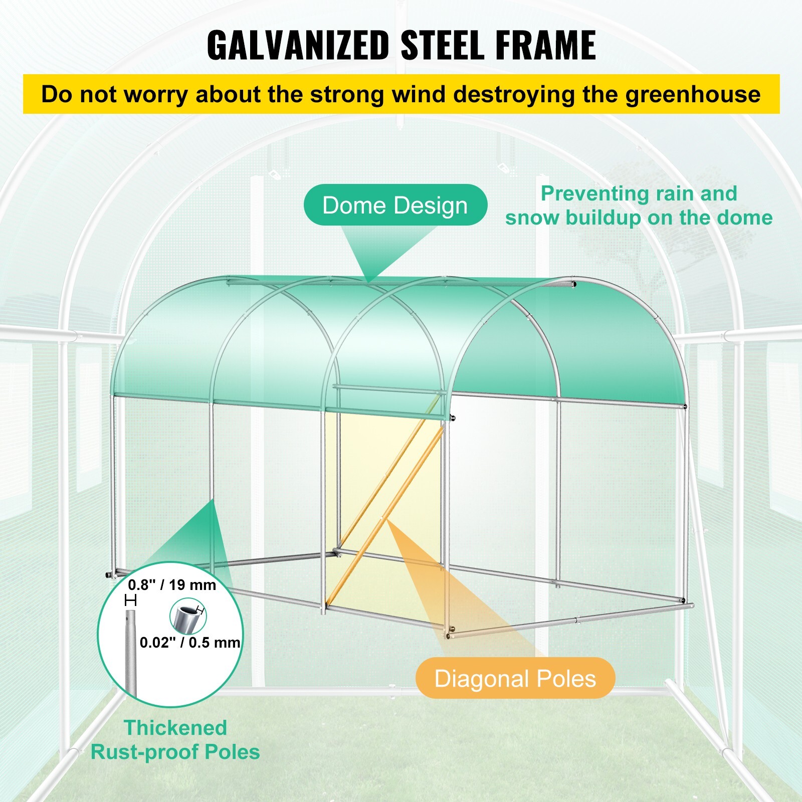 VEVOR Walk-in Tunnel Greenhouse Galvanized Frame Waterproof 9.8×6.6×6.6 ft