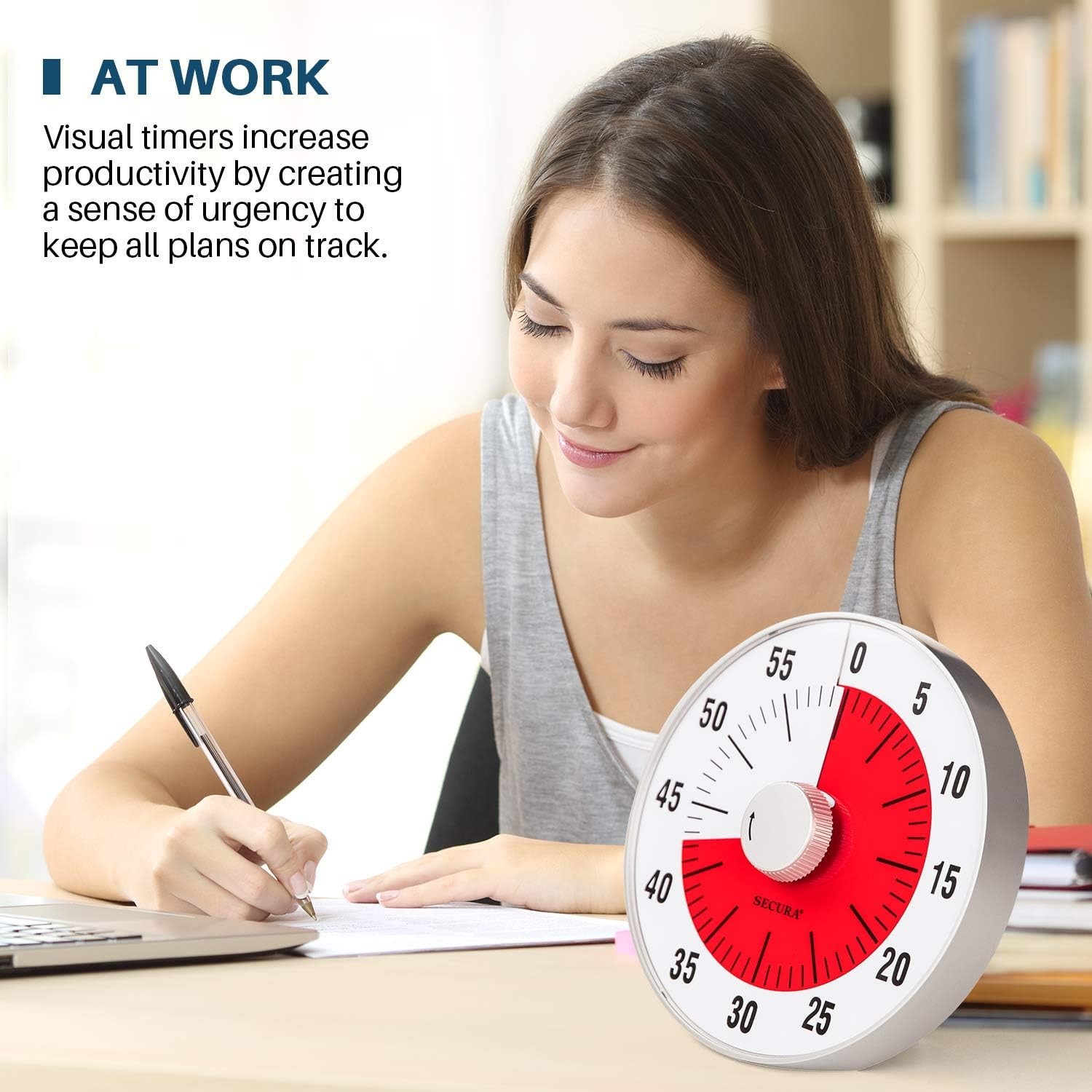 Secura 7.5-inch Visual Countdown 60-Minute Kitchen Timer, Time Management, NEW
