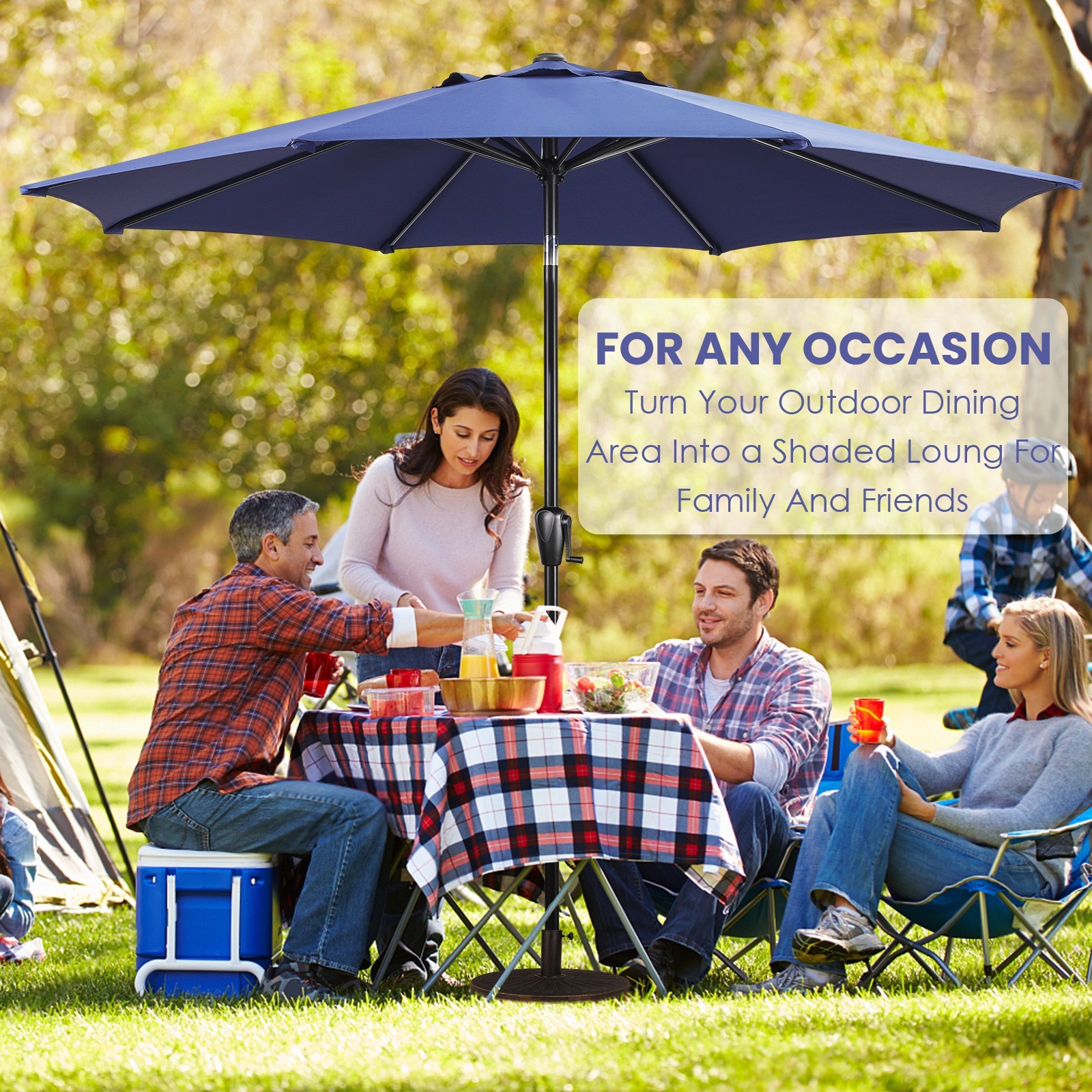 Sun-Ray 9′ Round Patio Umbrella with Push-Button Tilt & Crank Lift, Multi Colors