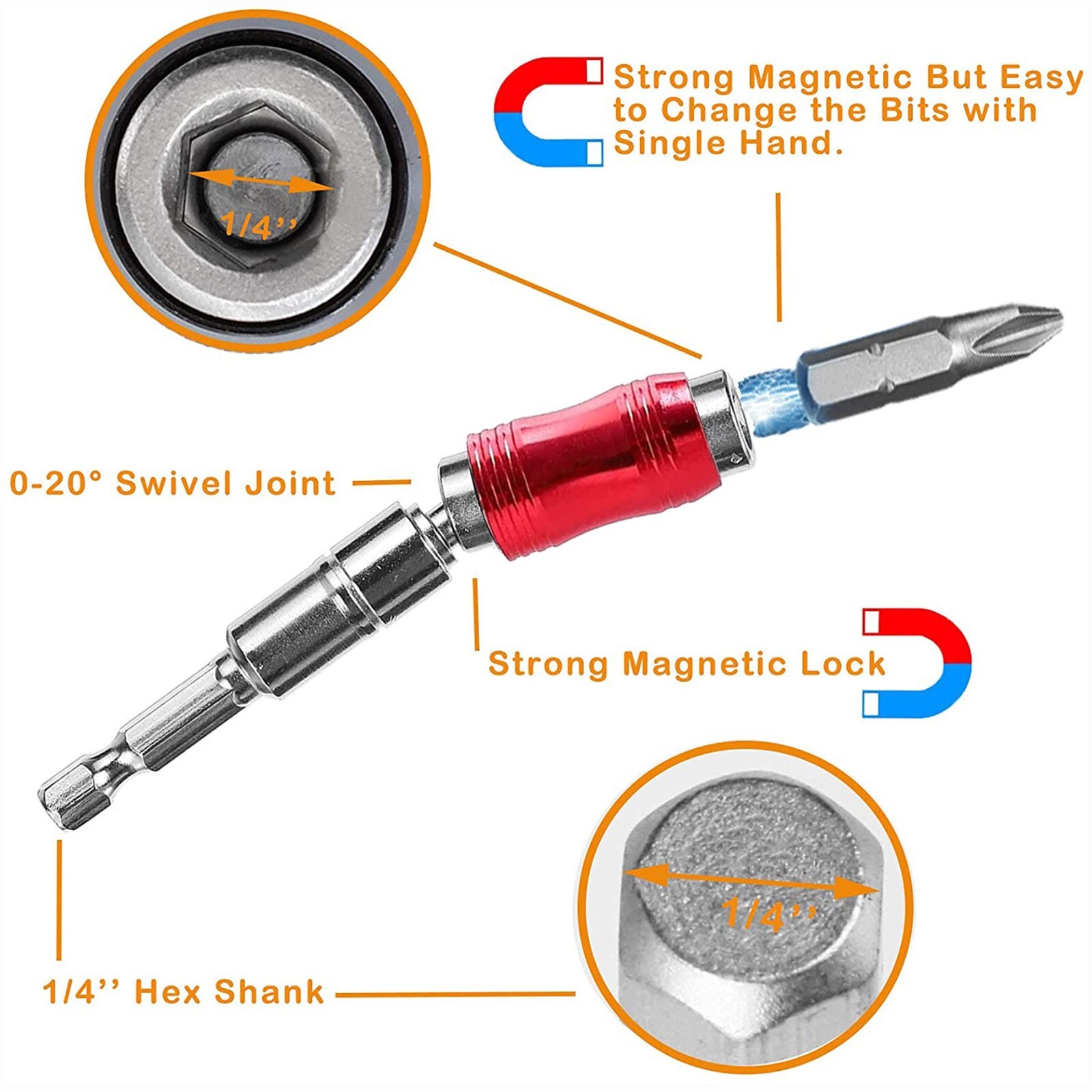 1/4″ Magnetic Drill Screw Drill Bit Holder Angle Pivoting Bit Tip Quick Change