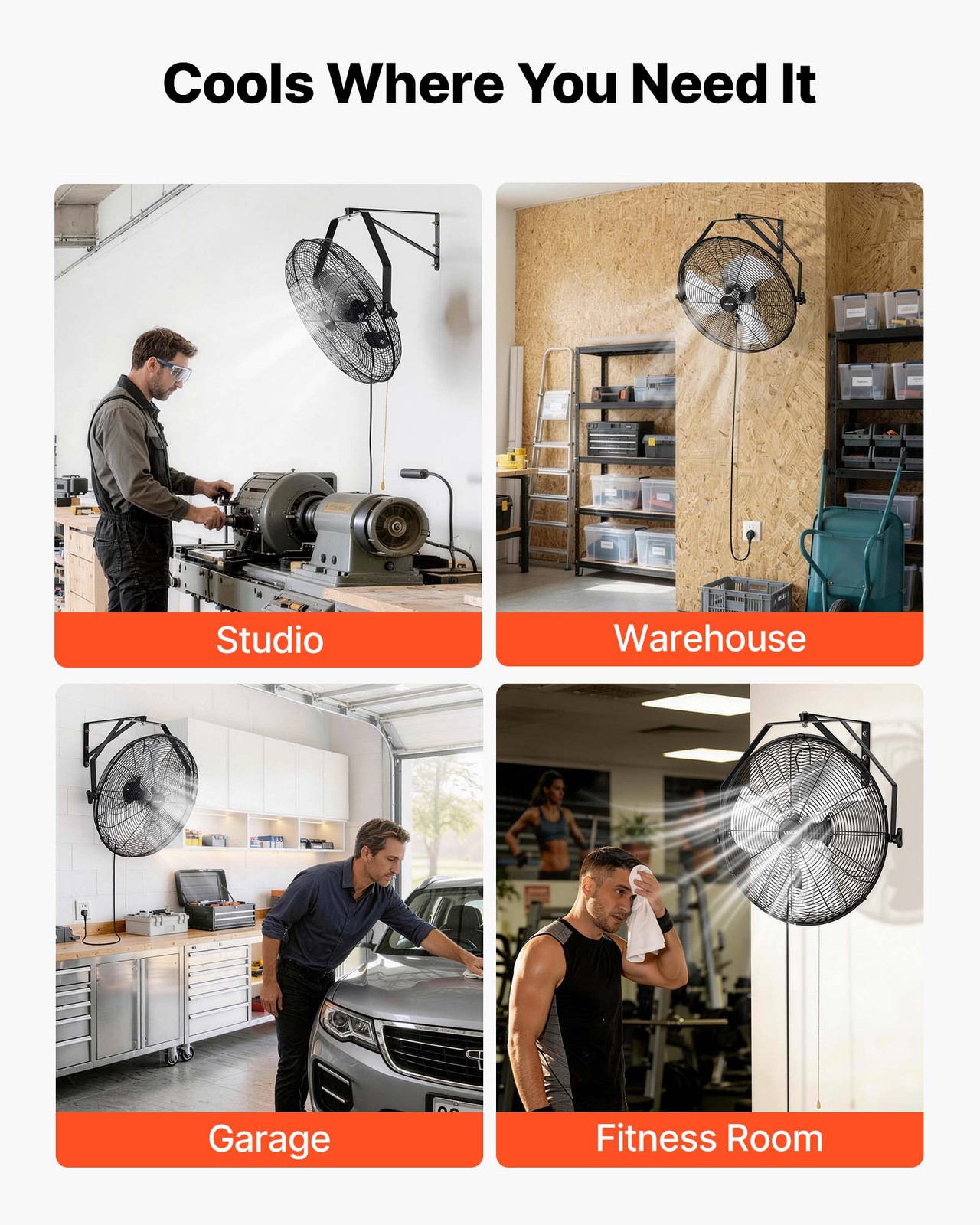 VEVOR 20 in Wall Mount Fan 2 Pack 3 Speed Long Airflow for Industrial Garage