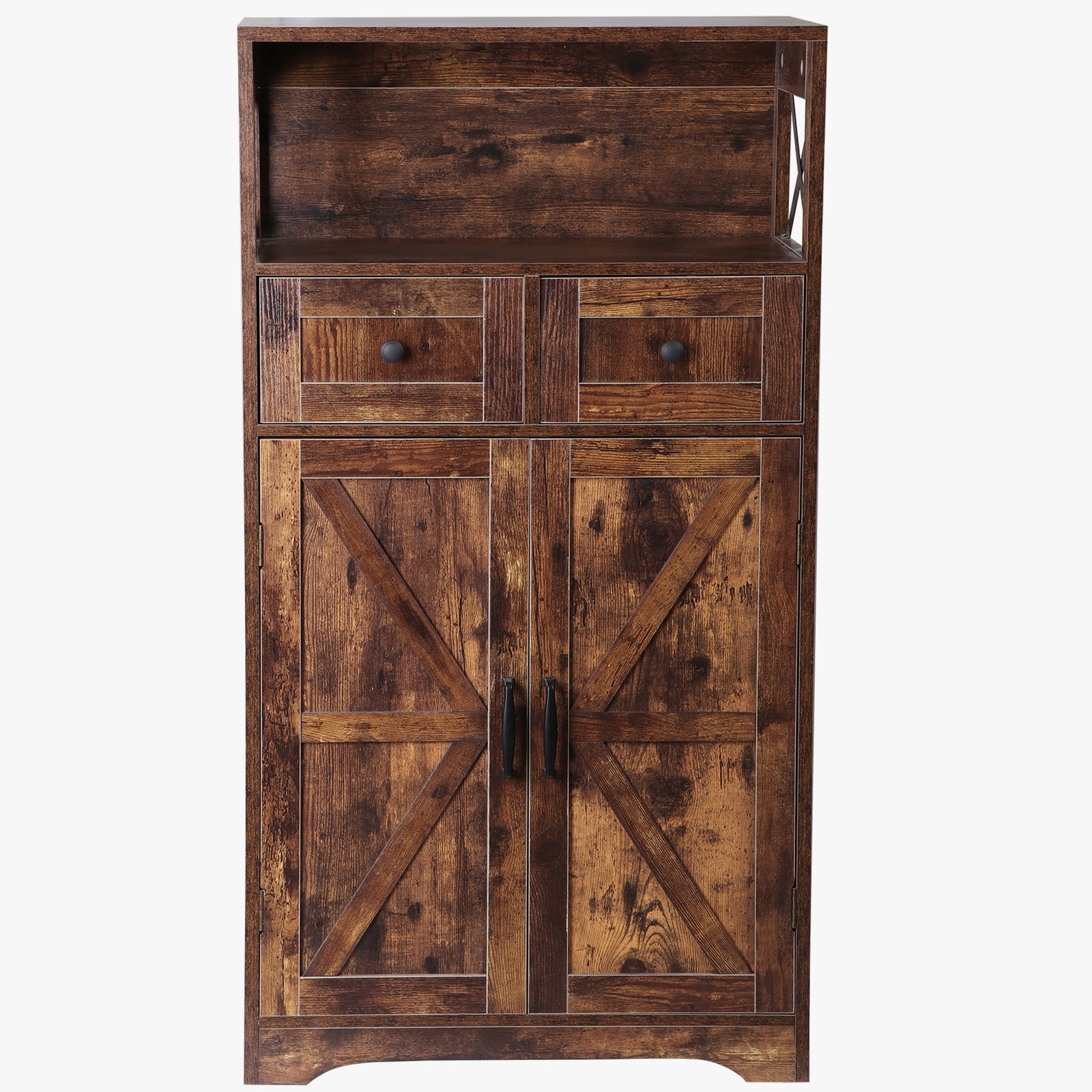 Brown Storage Cabinet with Doors & Drawers Freestanding Kitchen Pantry Cabinet