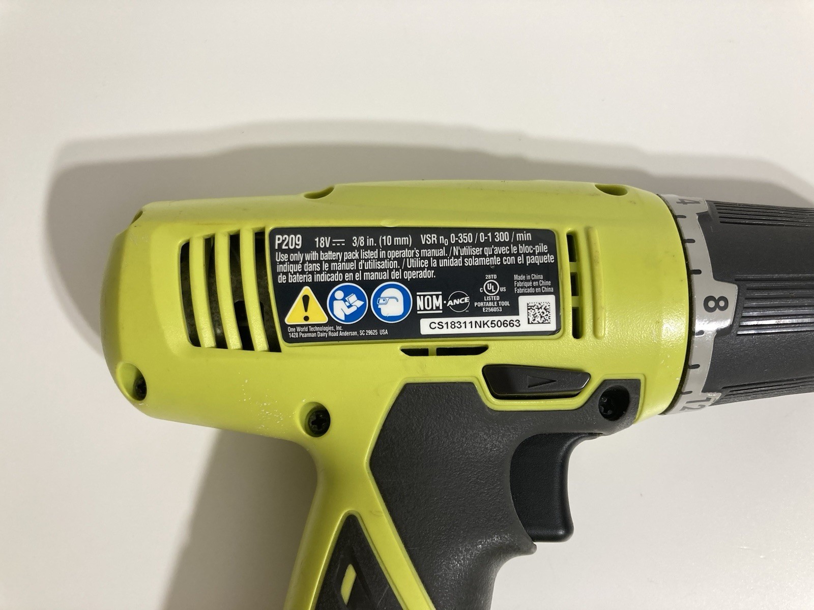 Ryobi P209 Cordless Drill/Driver with 18V 1.3Ah Battery & Charger Tested Works