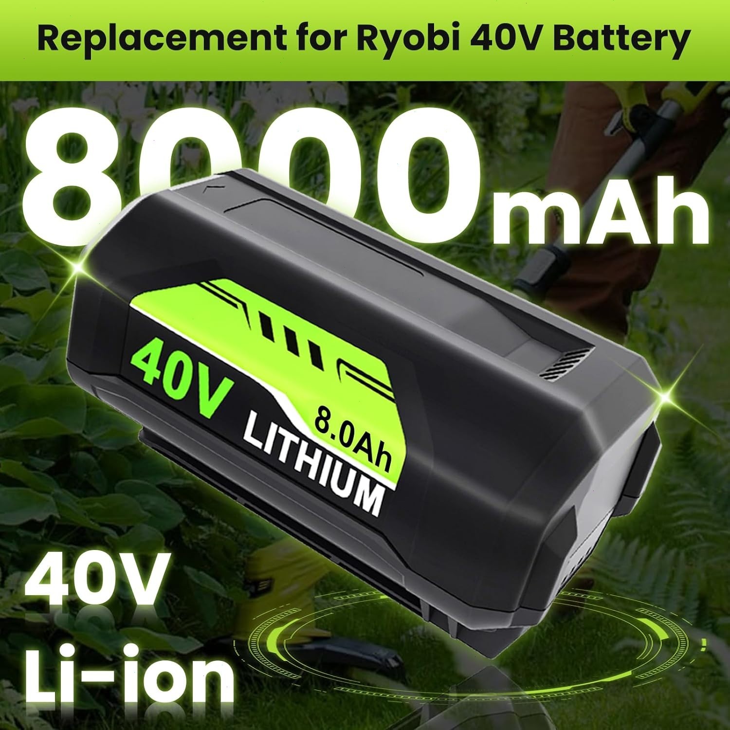 40V Battery For Ryobi 40V 8.0Ah Lithium OP4060 OP4030 OP4050 OP40602 OP40261