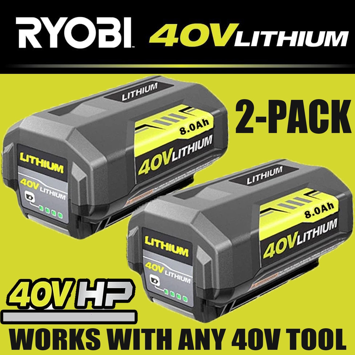 2PACK 8.0Ah Battery 40 Volt for Ryobi 40V Lithium OP40602 Battery with LED