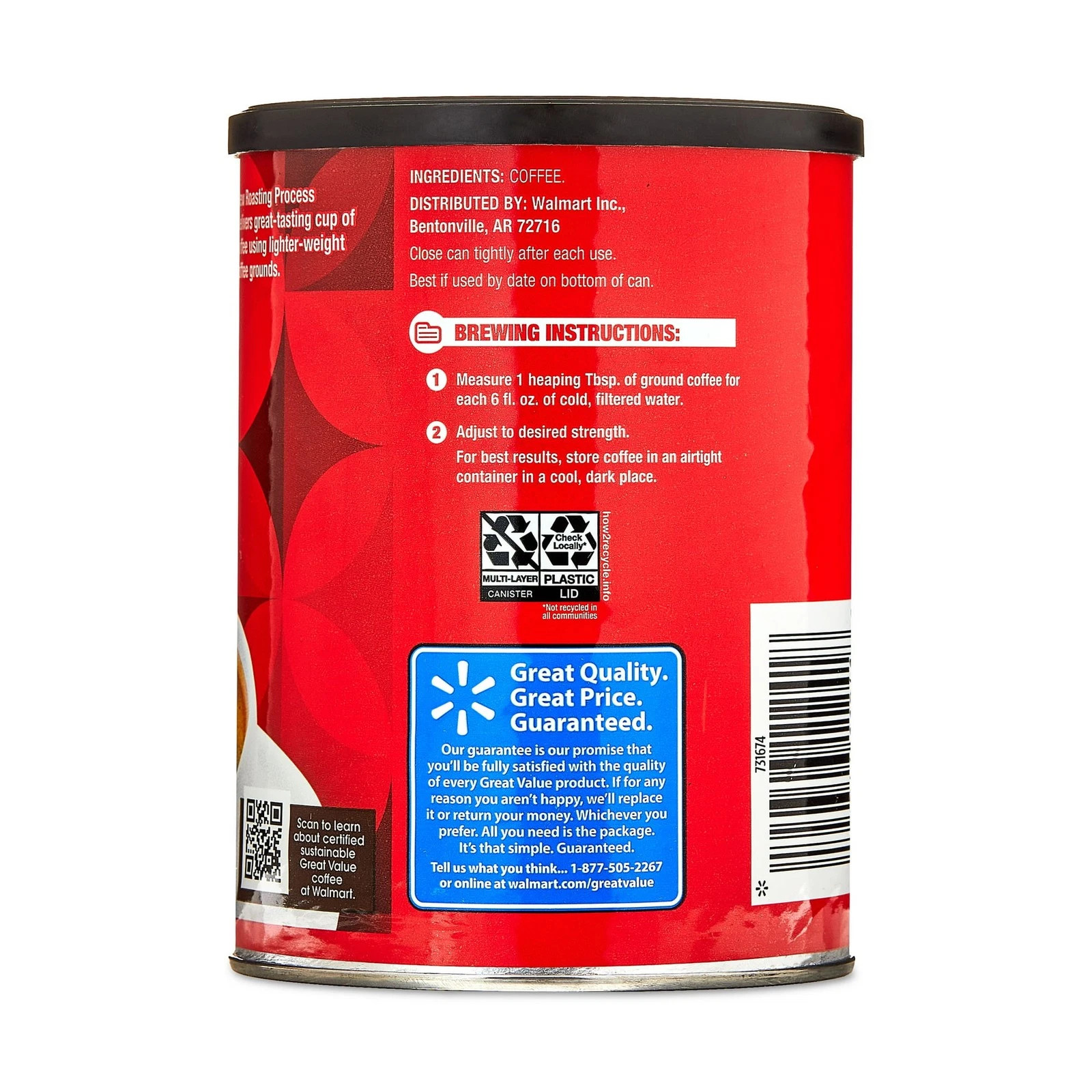 (2 PACK) Great Value Classic Roast Ground Naturally Caffeinated Coffee, 9.6 oz