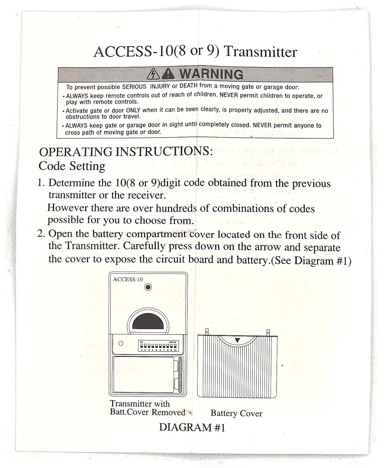 9 Digit Code Remote Control Garage Door/Gate Transmitter Opener MultiCode 318Mhz