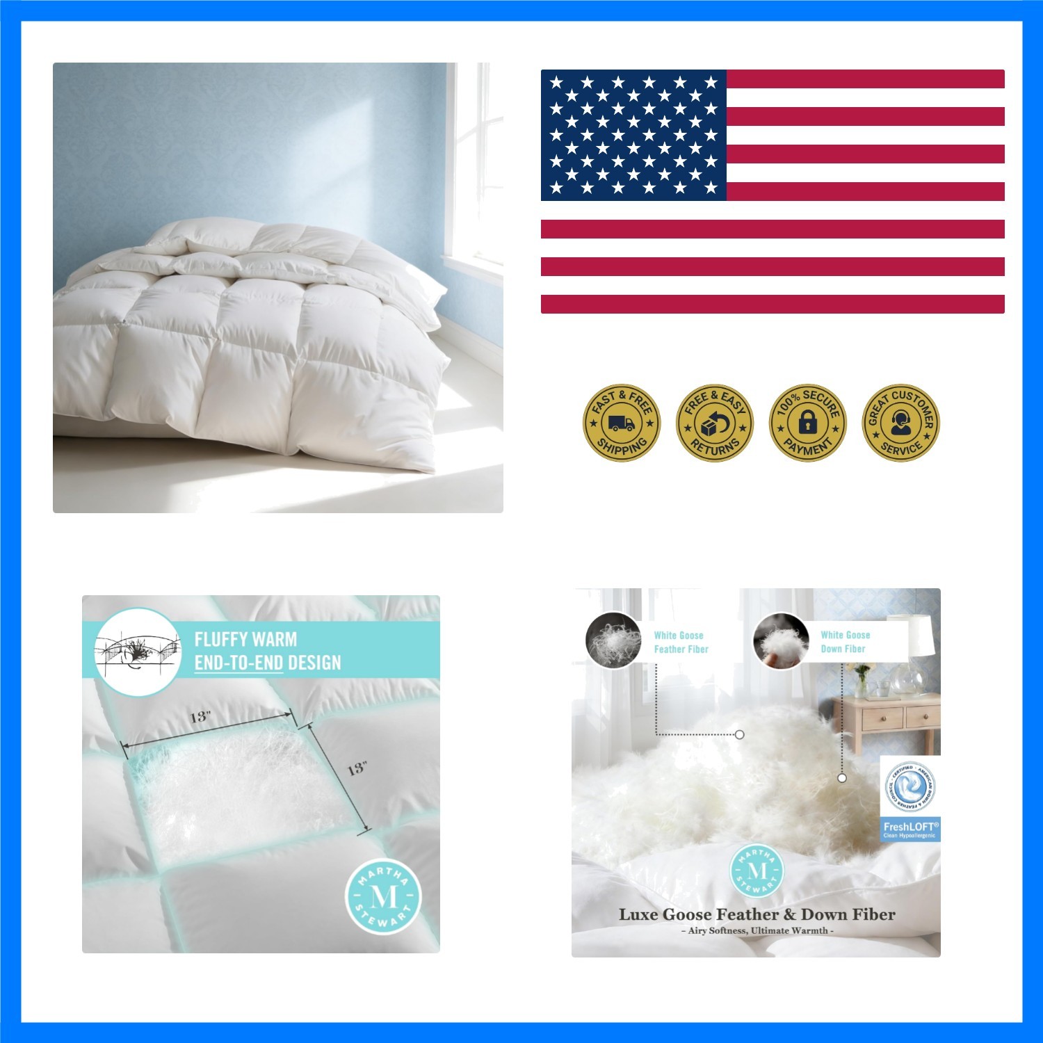 Luxury White Goose Feathers Down Fiber Comforter Queen Size | Hotel Collectio…