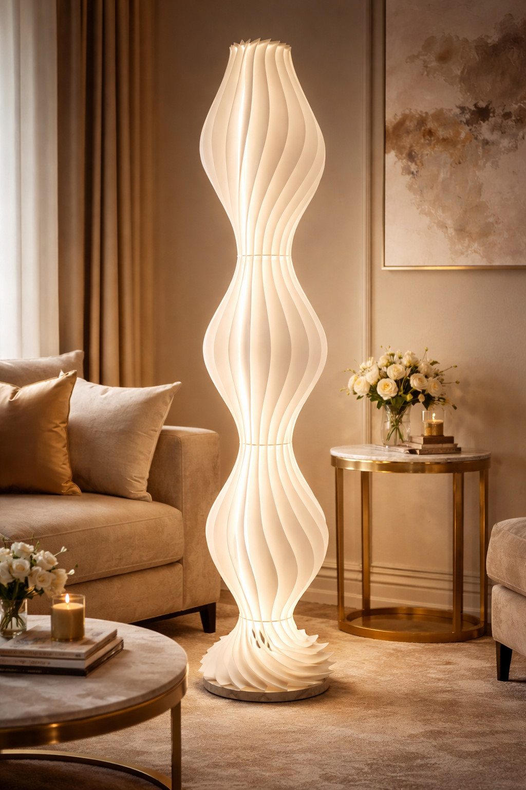 Floor Lamp 65″ Dimmable w/ Remote – Tall White Sculptural Soft Light for Bedroom