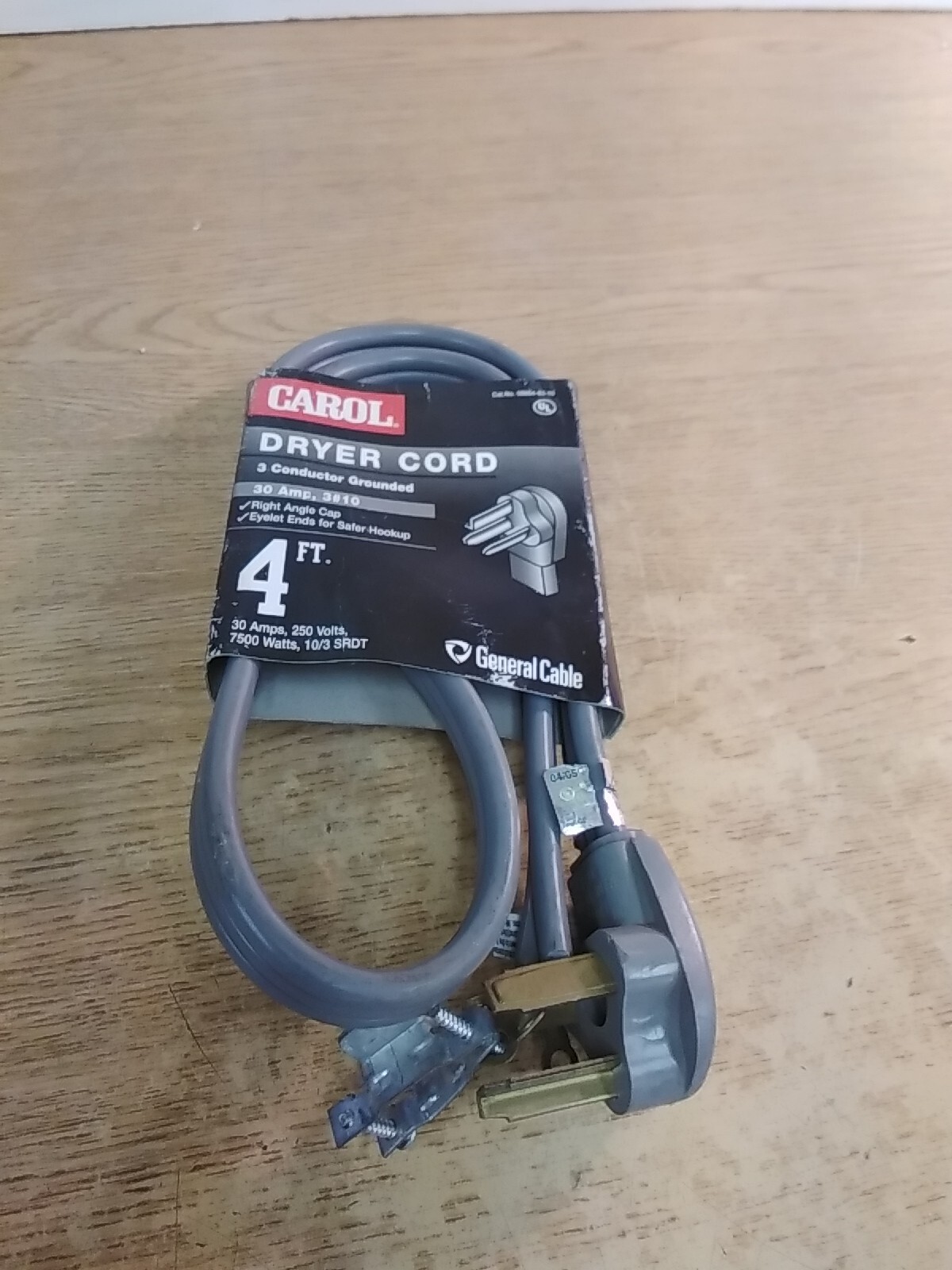 Carol 05654-63-10 4FT Dryer Cord 30Amp 250Volts 7500Watts