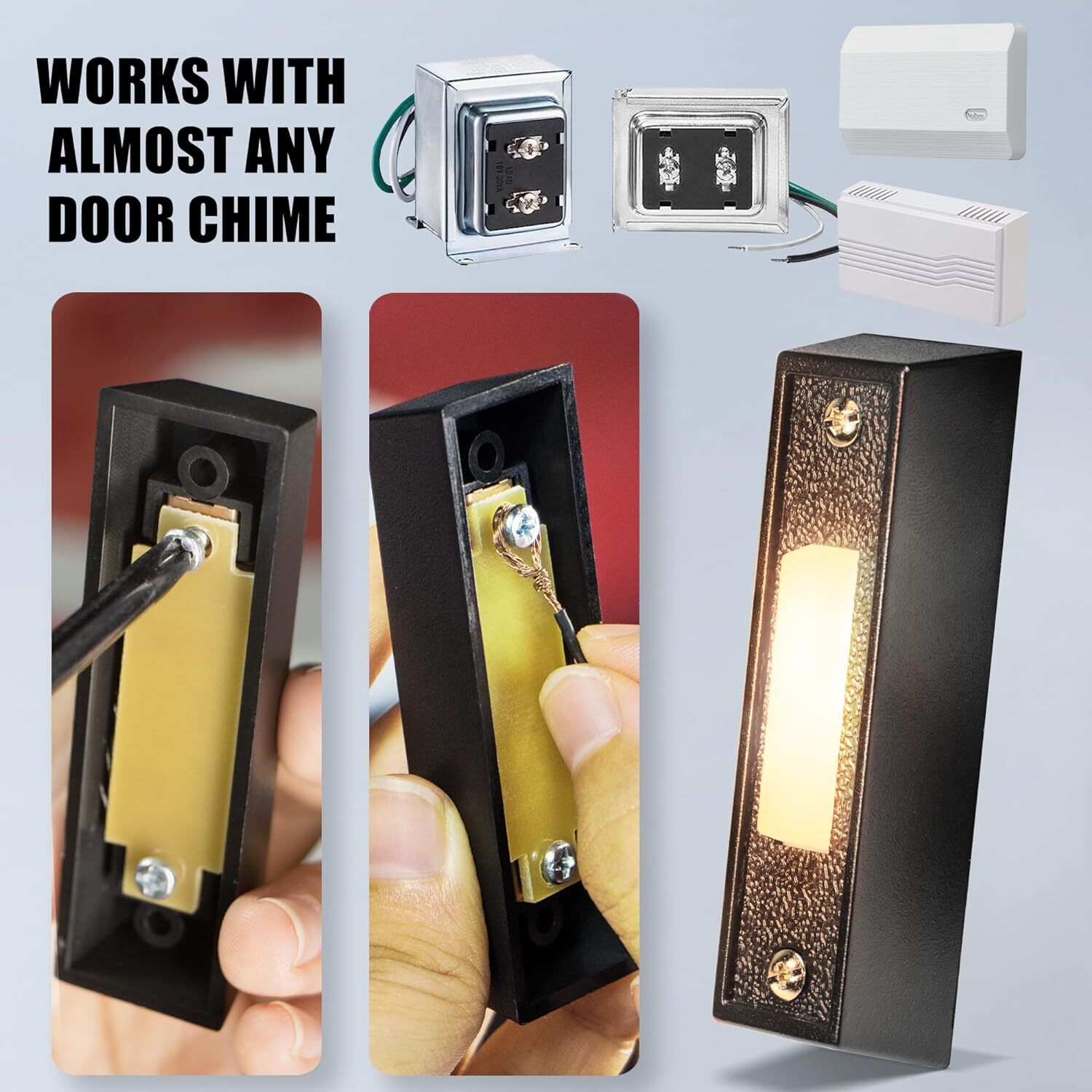 Betus LED Lighted Doorbell Button – Rectangular Wall Mounted Door Push Buttons