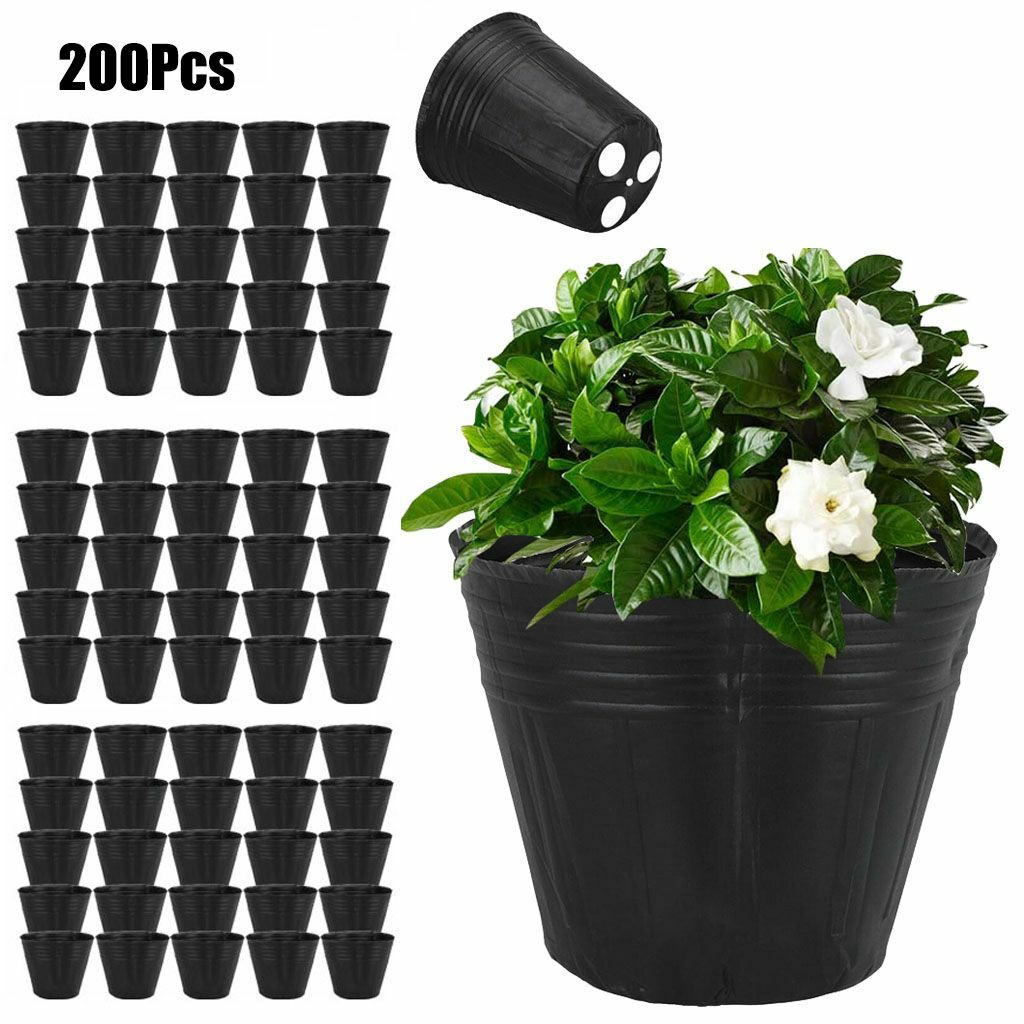 200Pcs Round Nursery Plastic Flower Pots for Plants Seedlings Black 2.6-3.5in