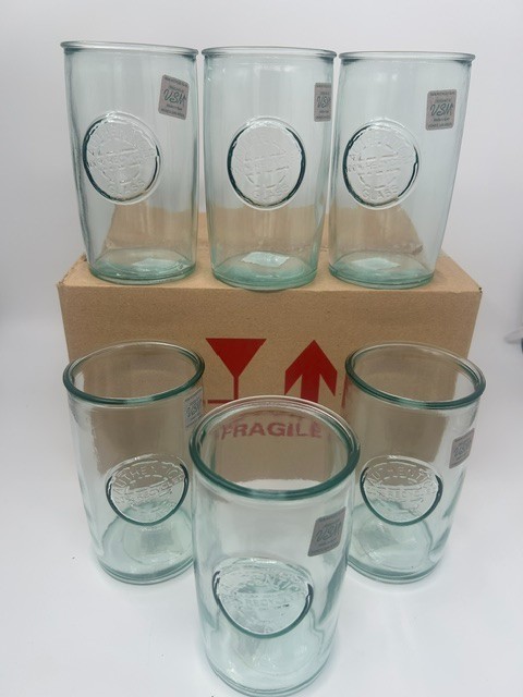 San Miguel Authentic Recycled Glass Embossed Drinking Glasses 6-Pack 100% 5.25”