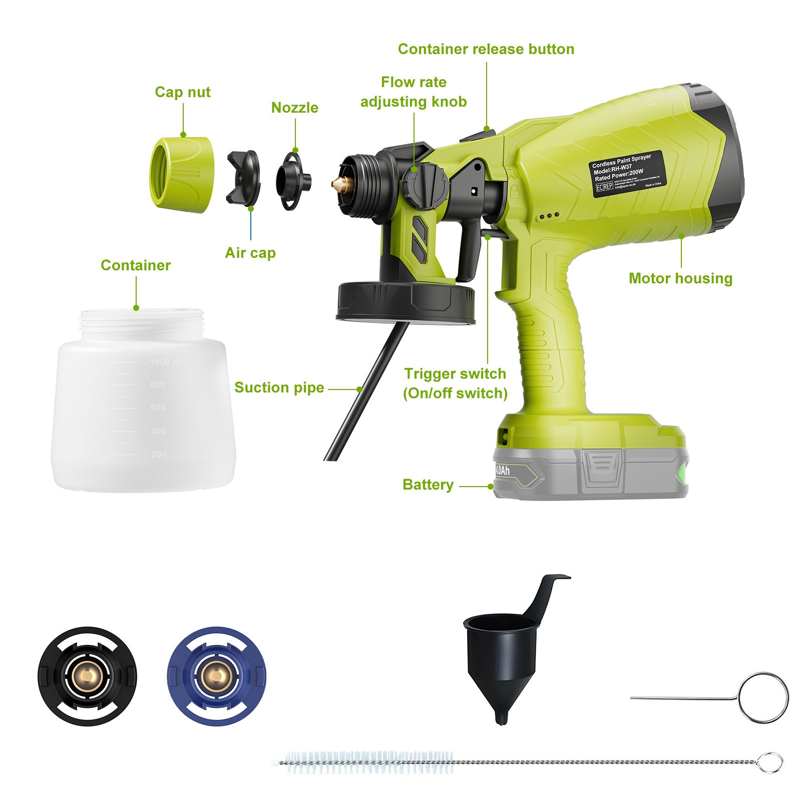 Cordless Paint Sprayer for Ryobi 18V Battery P108 Lithium-Ion P102 P105 18V