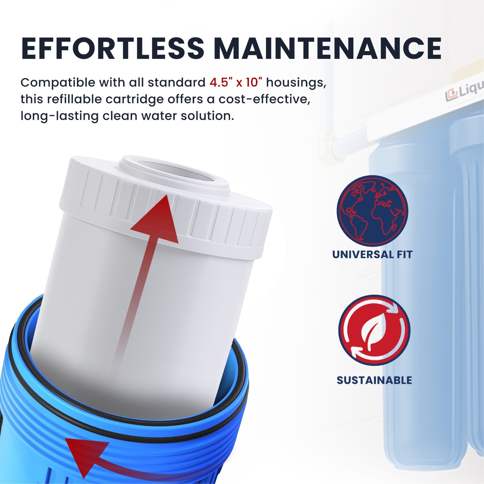 LiquaGen 4.5” x 10” GAC/UDF Filter Cartridge – Chlorine, Taste & Odor Reduction
