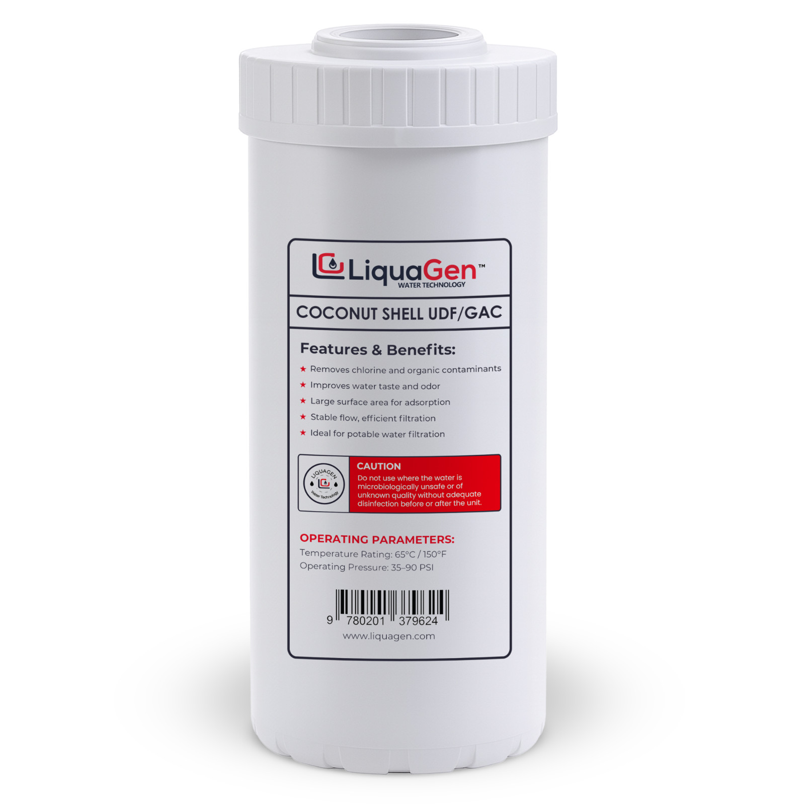 LiquaGen 4.5” x 10” GAC/UDF Filter Cartridge – Chlorine, Taste & Odor Reduction