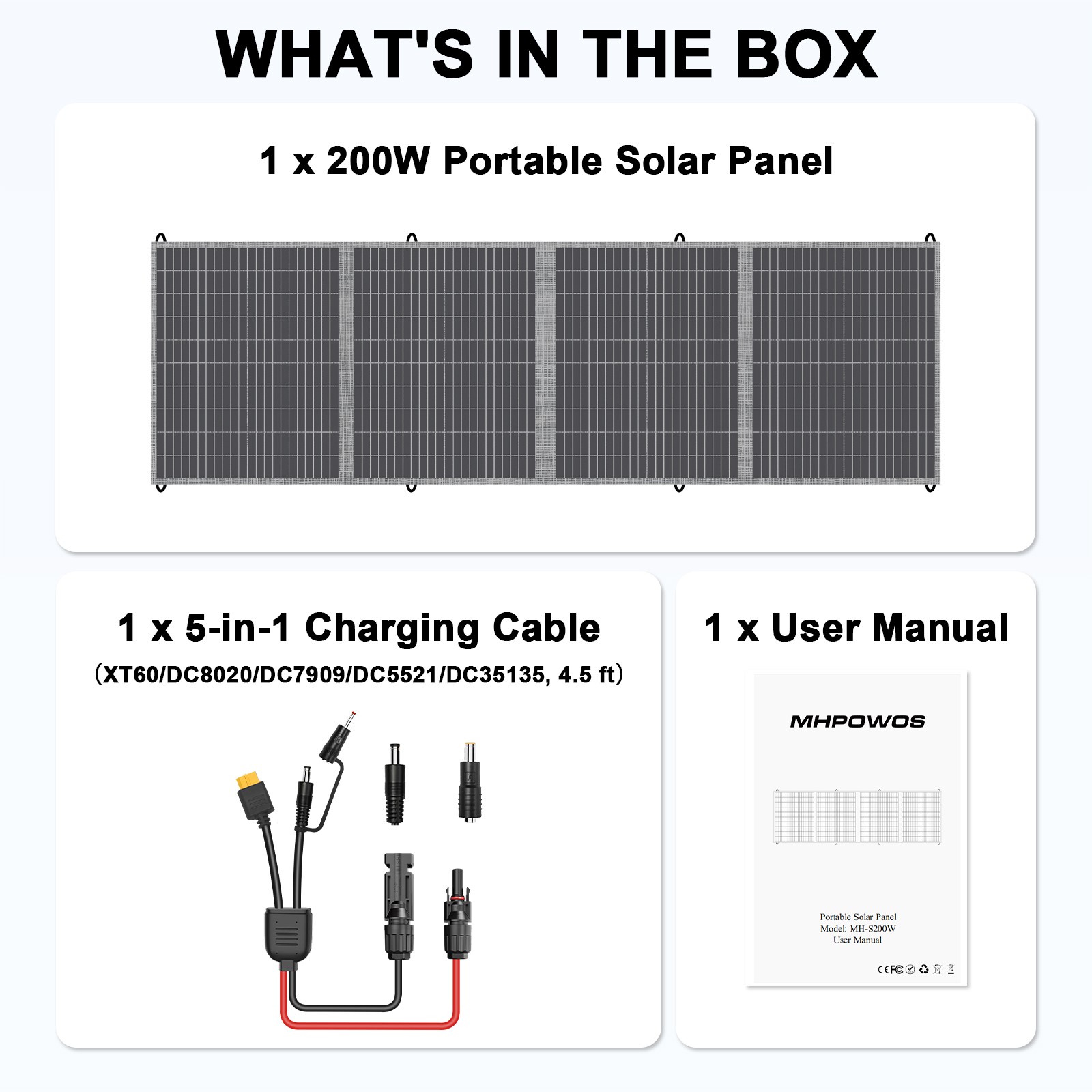 MHPOWOS 200W Portable Solar Panel Foldable Solar Modules for Camping Solar