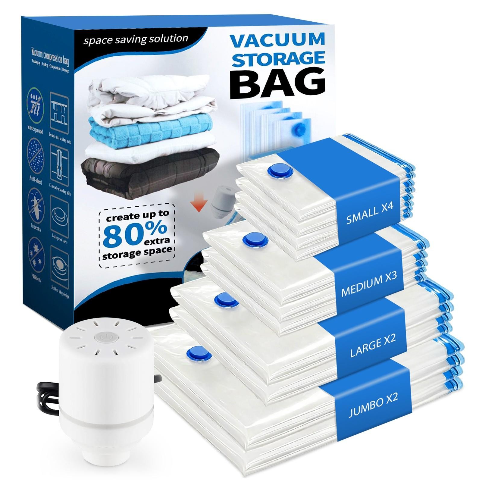 11 Pack Vacuum Storage Bags With Electric Pump 4 Sizes Space Saver For Clothes