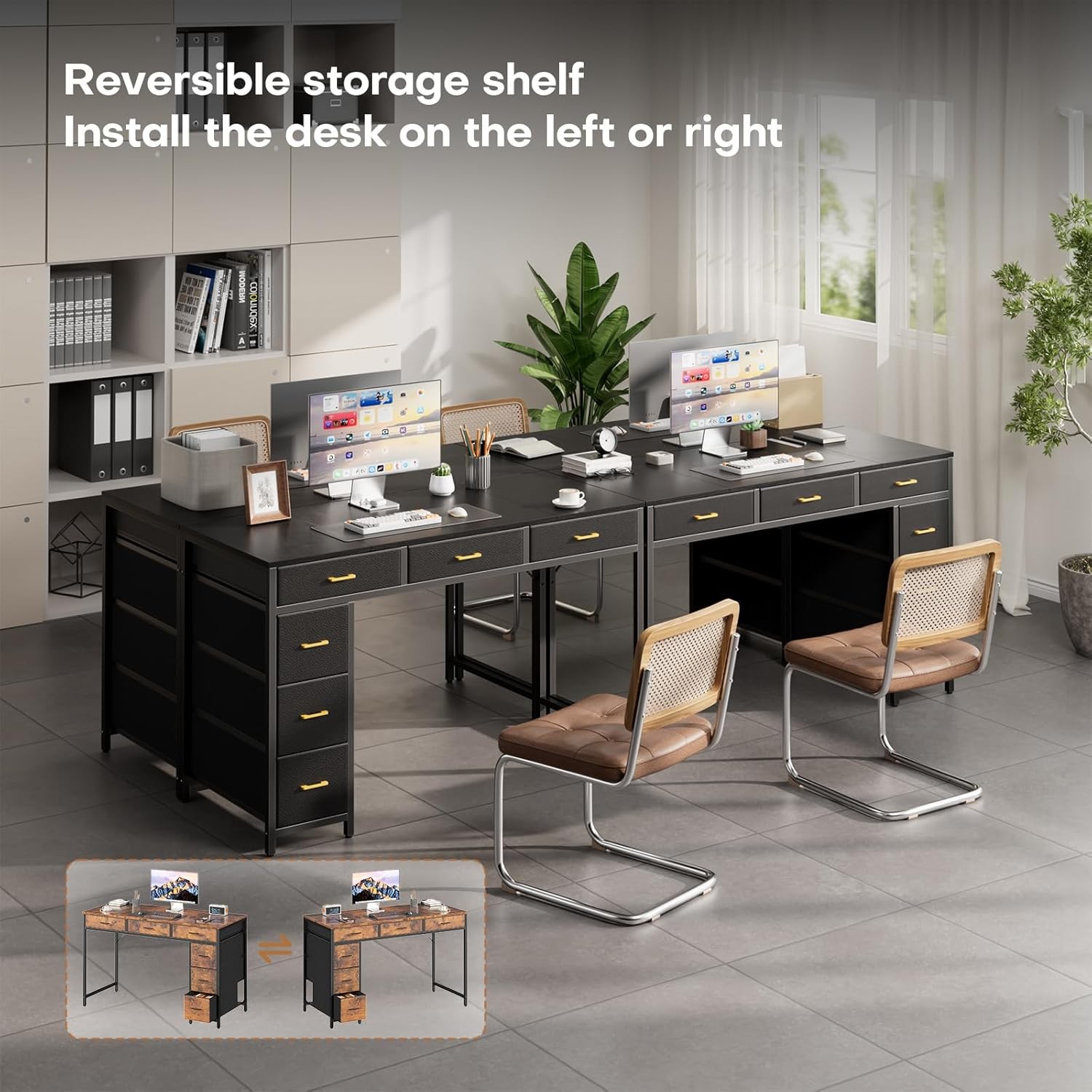 47″ Computer Desk with 6 Fabric Drawers for Bedroom, Home Office Study Desk
