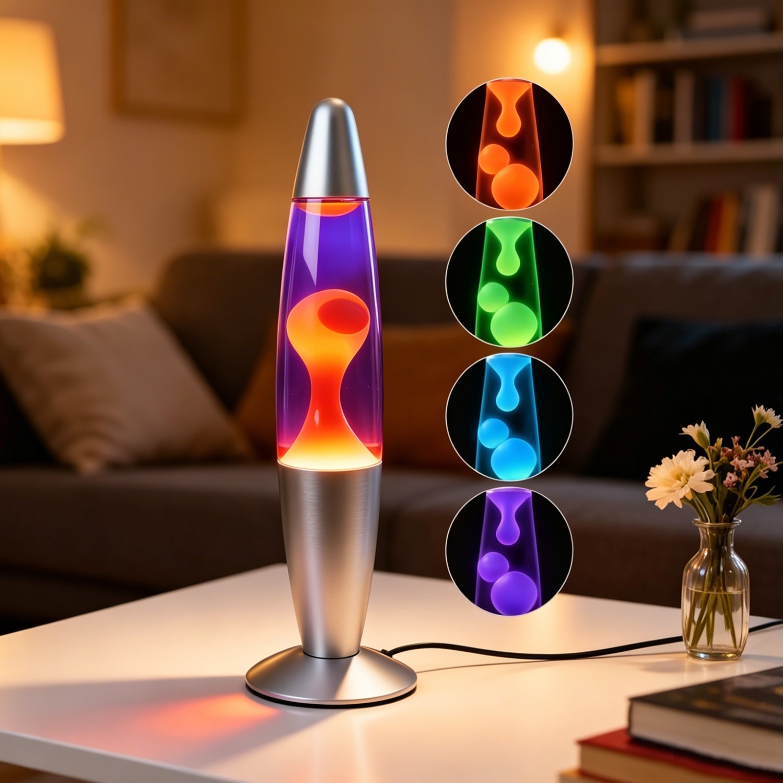 16-Inch Silver Base Lava Lamp with Yellow Wax in Purple Liquid