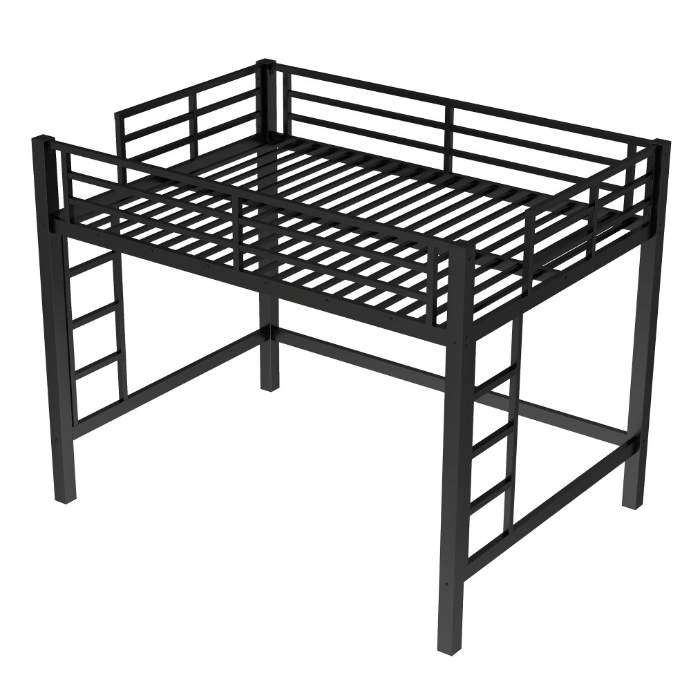 Full Queen Metal Loft Bed Frame with Safety Guardrails & Ladder for Teens Adults