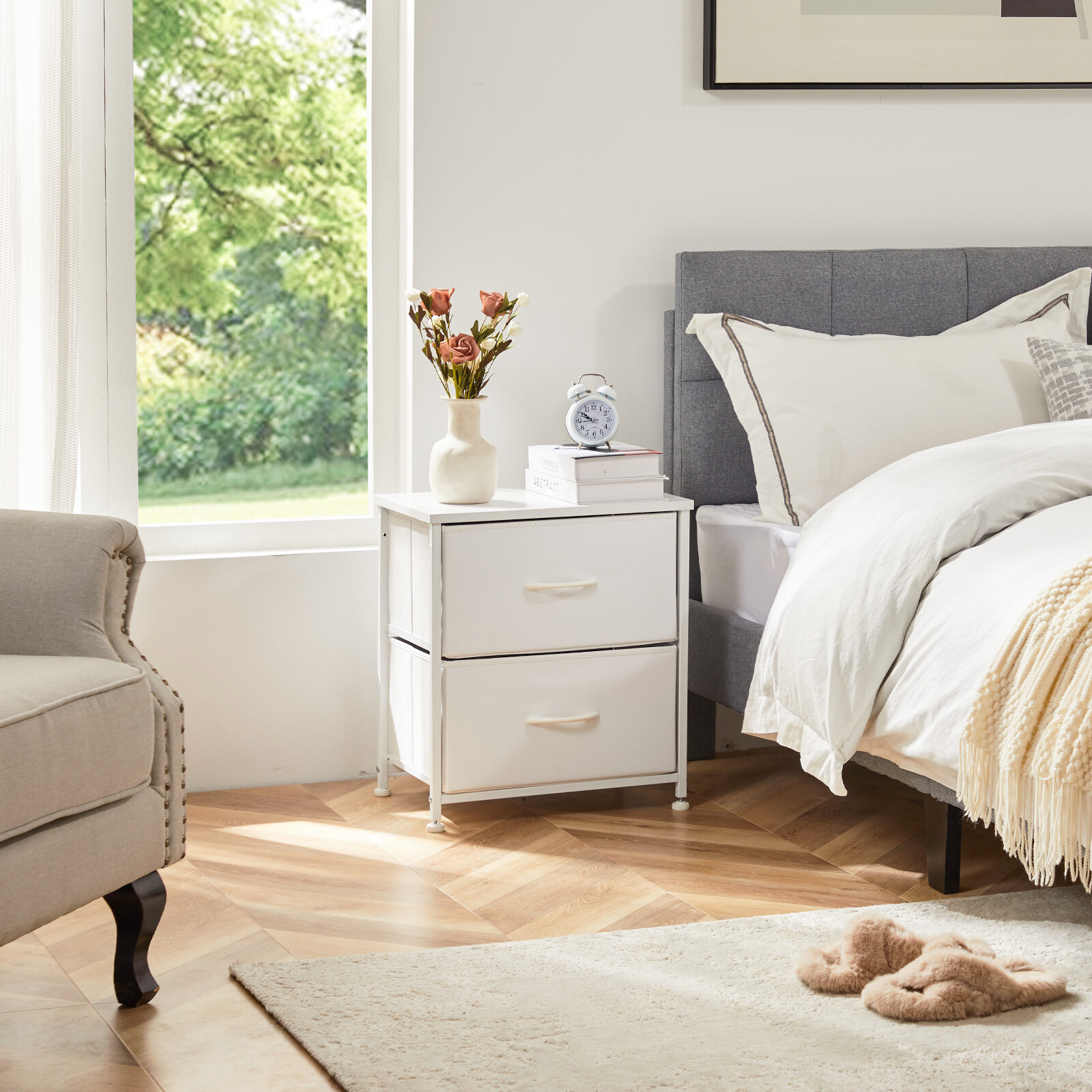 2Pcs Nightstand End Table Side Table with 2 Fabric Drawers Bedside Table Bedroom