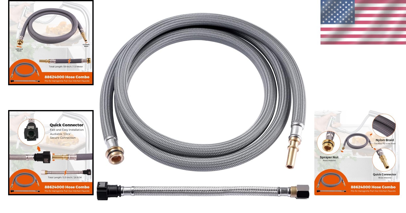 Durable Nylon 59-Inch Hose Combo for Hansgrohe Faucets – Money-Back Guarantee