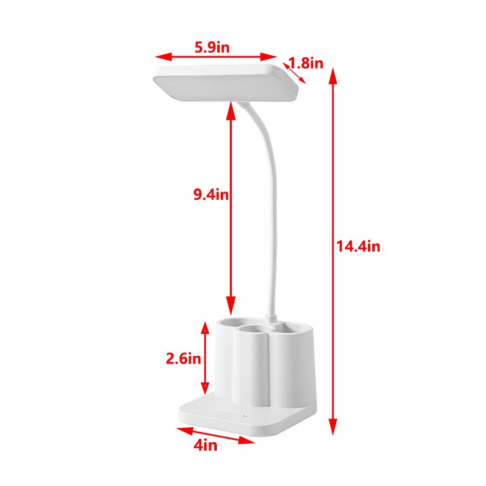 USB Rechargeable LED Desk Lamp Table Light with Pen Holder for Home Office Study