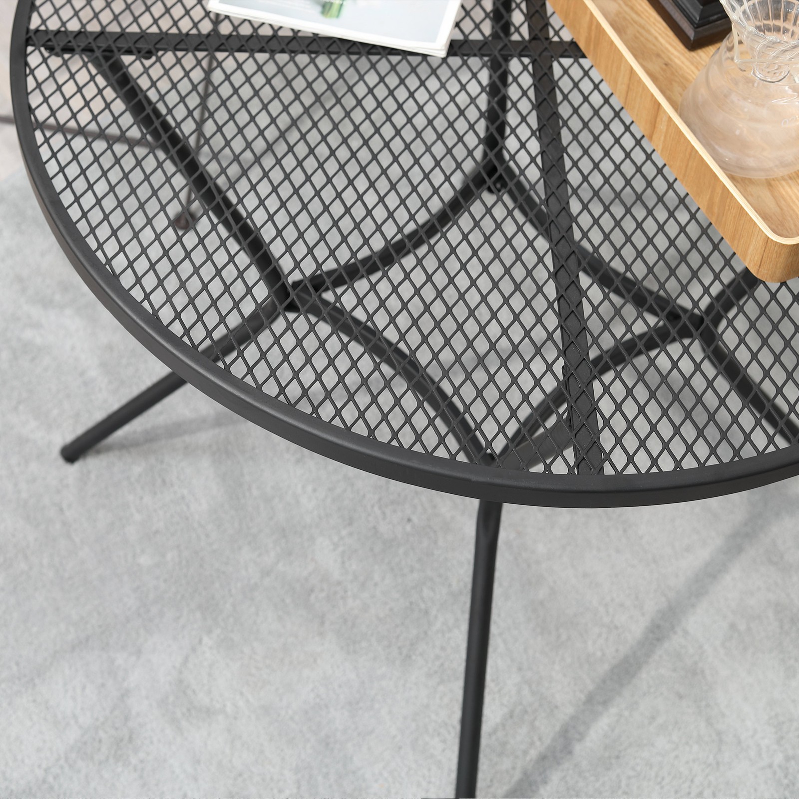 35in Round Patio Bistro Table Metal Mesh Top French Cafe Style Black