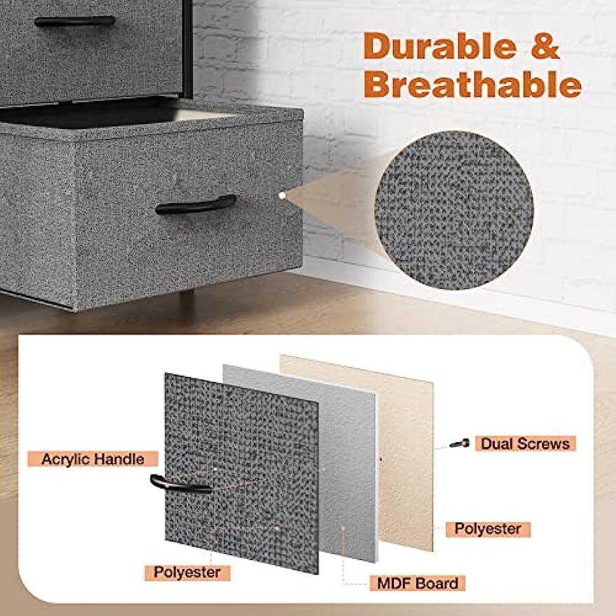 Gray 9 Storage Drawer Dresser for Bedroom Tall Wood Dresser Fabric Storage Tower