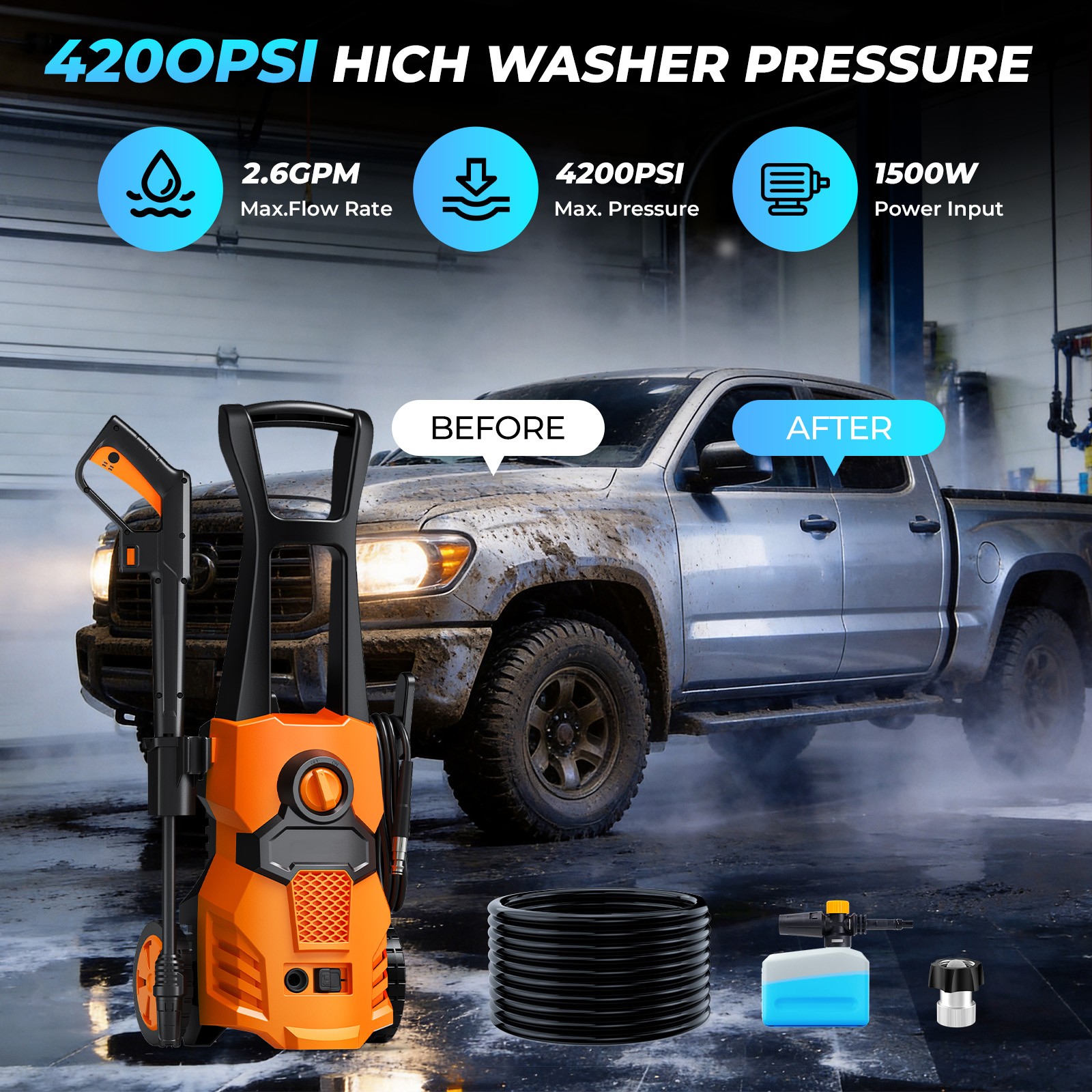 Pressure Washer Electric 4200PSI High Pressure Washer for Cars Fences Home Clean