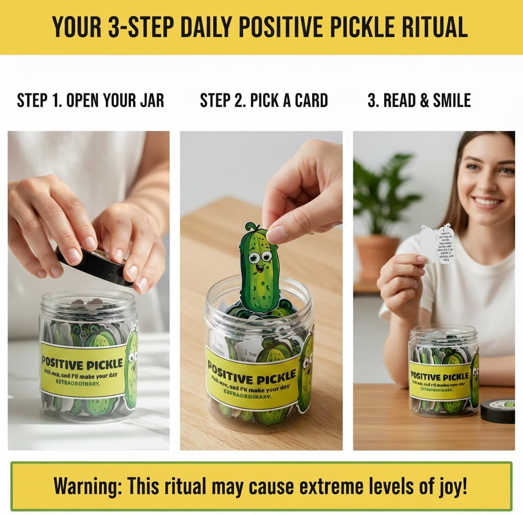 60 Positive Pickle Cards Jar, Birthday Gifts for Women, Teens, Adults, Back to S