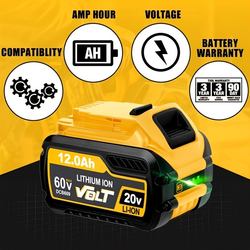 12.0Ah For DEWALT FLEXVOLT DCB609 20V/60V MAX Lithium-lon Battery DCB606 DCB612