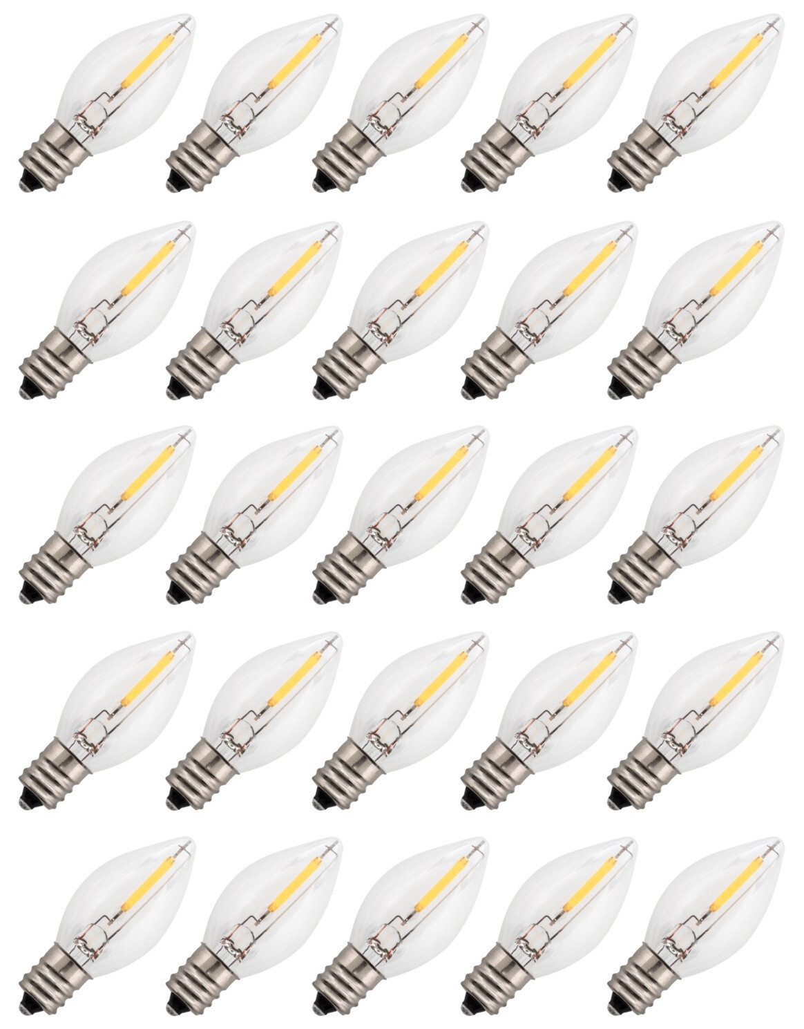 25 LED Replacement Light Bulbs for Night Lights C7 Base, 0.7w, 120v