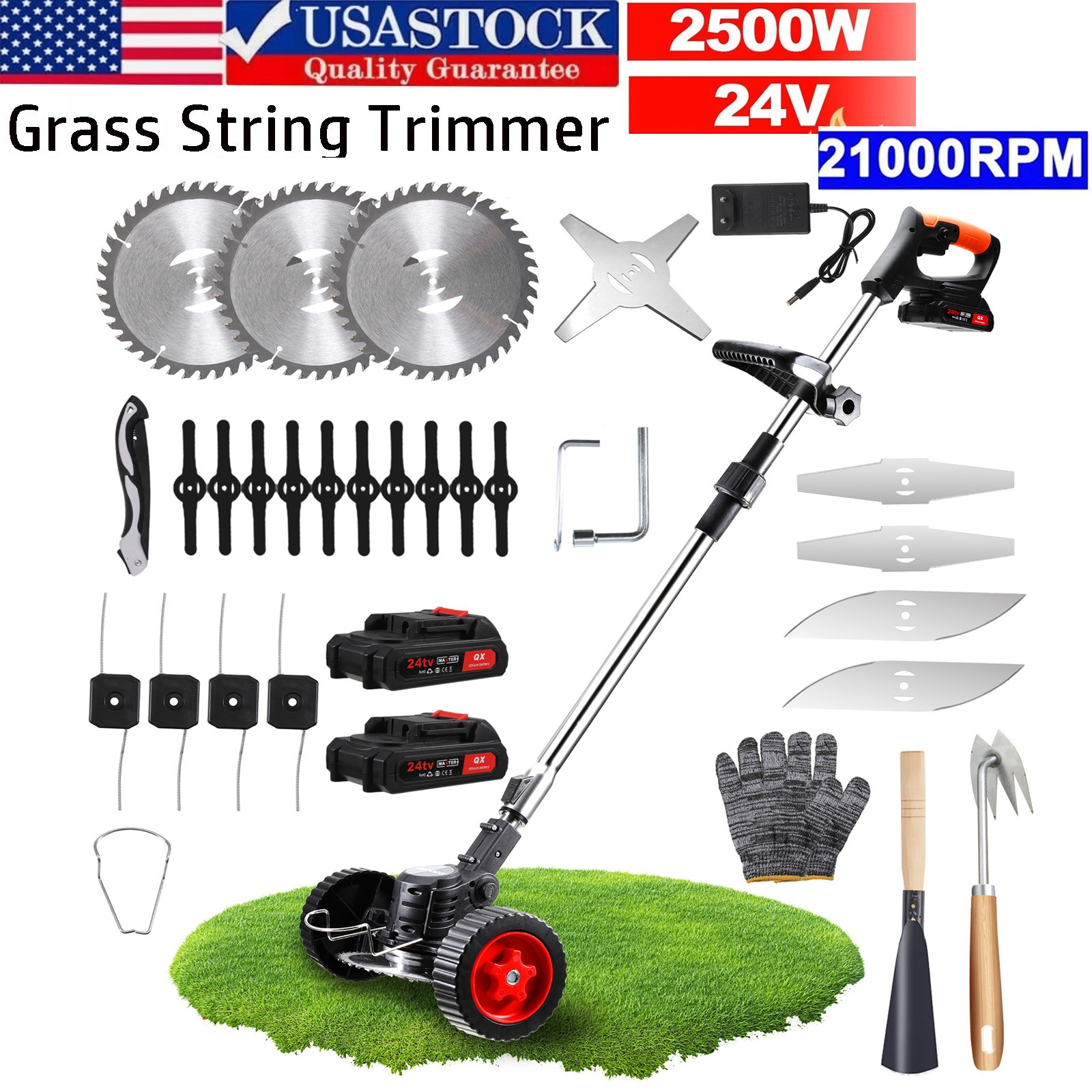 Electric Cordless Grass String Trimmer Lawn Edger Weed Wacker Cutter + 2 Battery