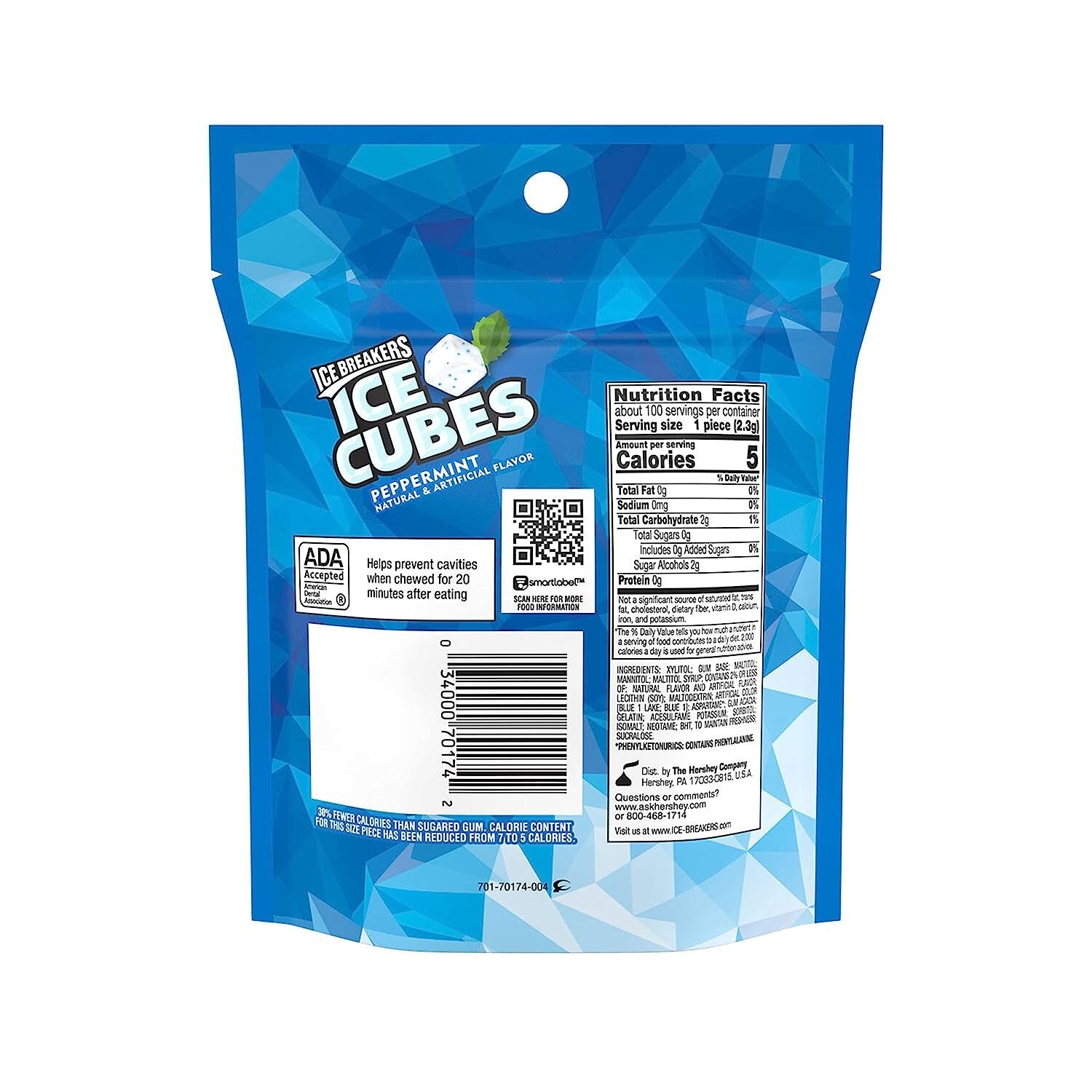 ICE BREAKERS ICE CUBES Peppermint With Cooling Crystals, 8.11 oz (100 Pieces)