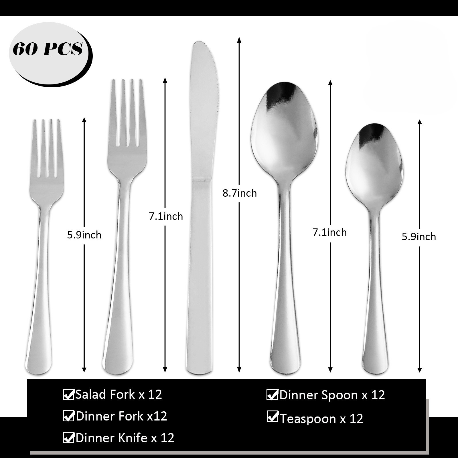 60 Pieces Flatware Set Stainless Steel Silverware Set Service for 12 kitchen