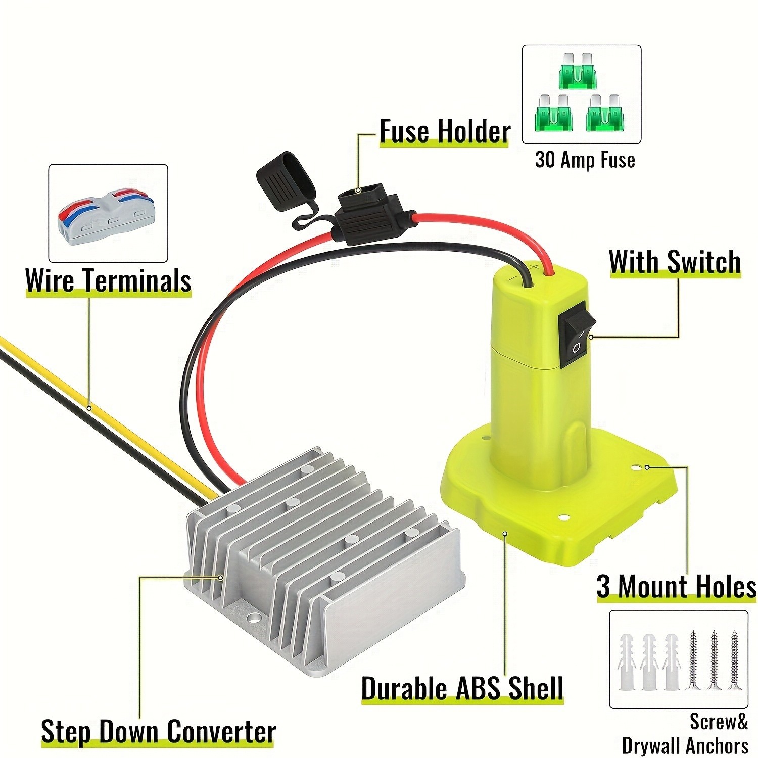 18V to 12V Step Down Voltage Regulator Adapter For Ryobi 18V Lithium Batteries